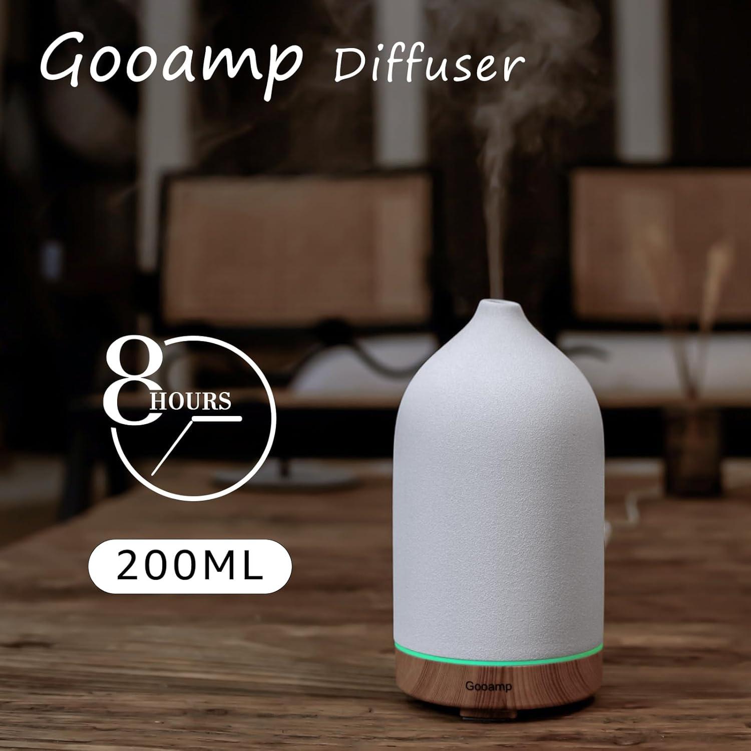 Difusor de Aceite Esencial Gooamp 200ML Cerámica Madera LED