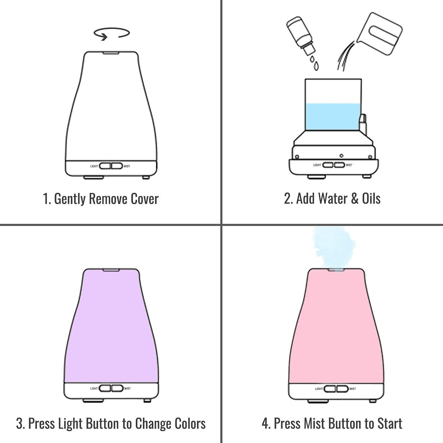 Difusor de Aceite Esencial HealthSmart 150ml Humidificador Blanco