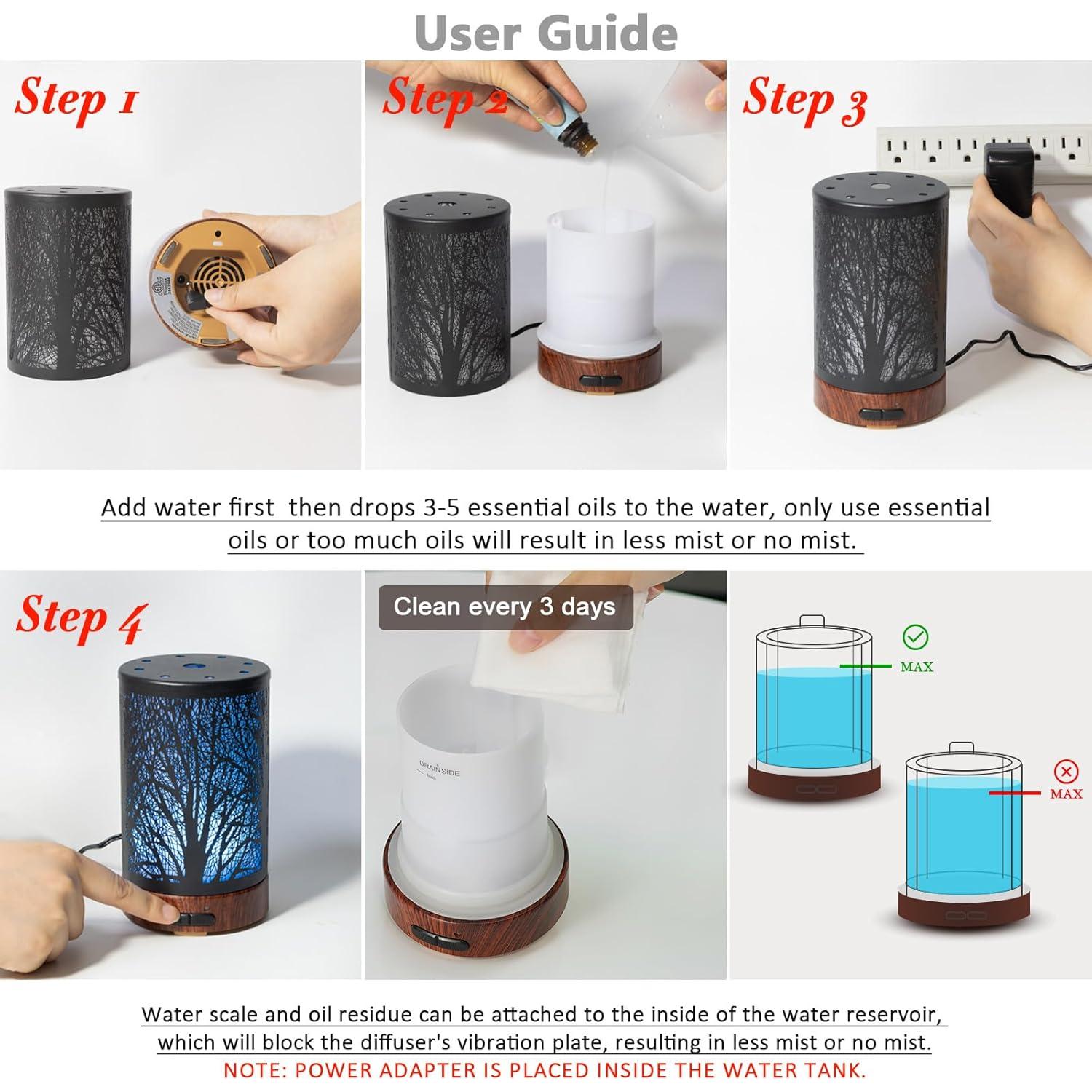 Difusor de Aceite Esencial EQUSUPRO 150ml Metal Negro con Luz LED