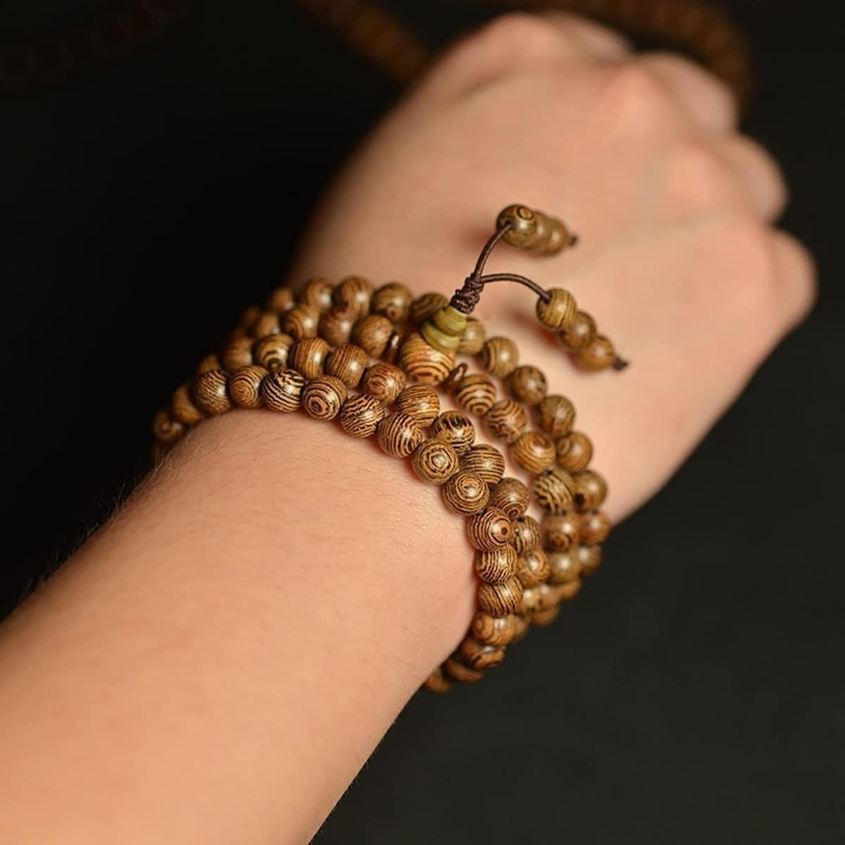 Collar Mala de Madera Natural FAZOVIN 108 Cuentas 8 mm