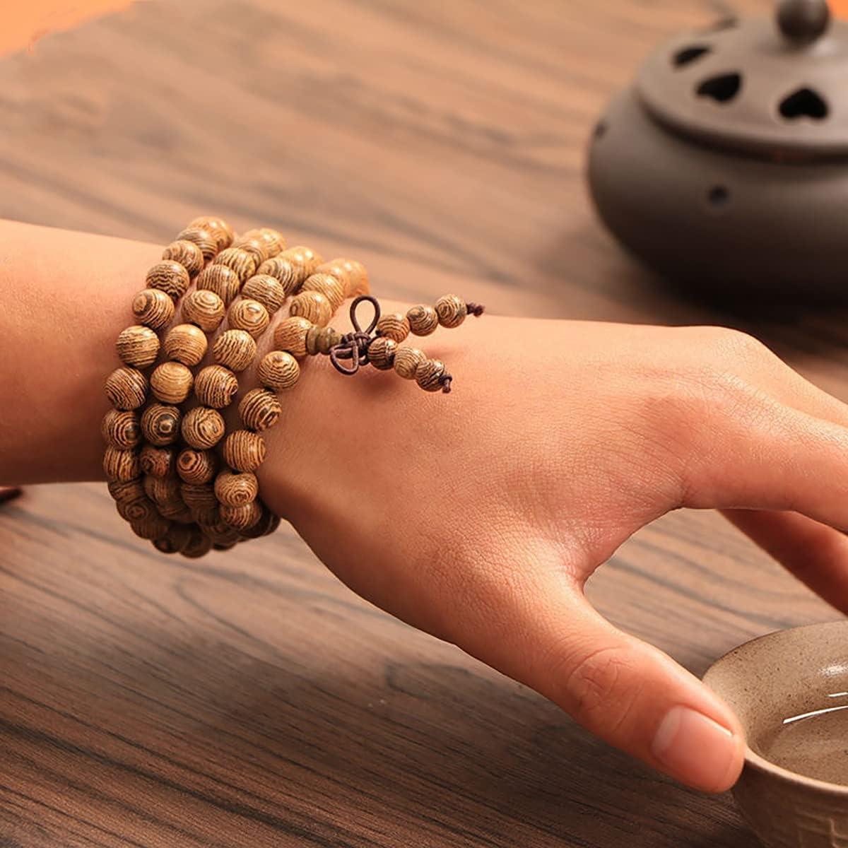 Collar Mala de Madera Natural FAZOVIN 108 Cuentas 8 mm