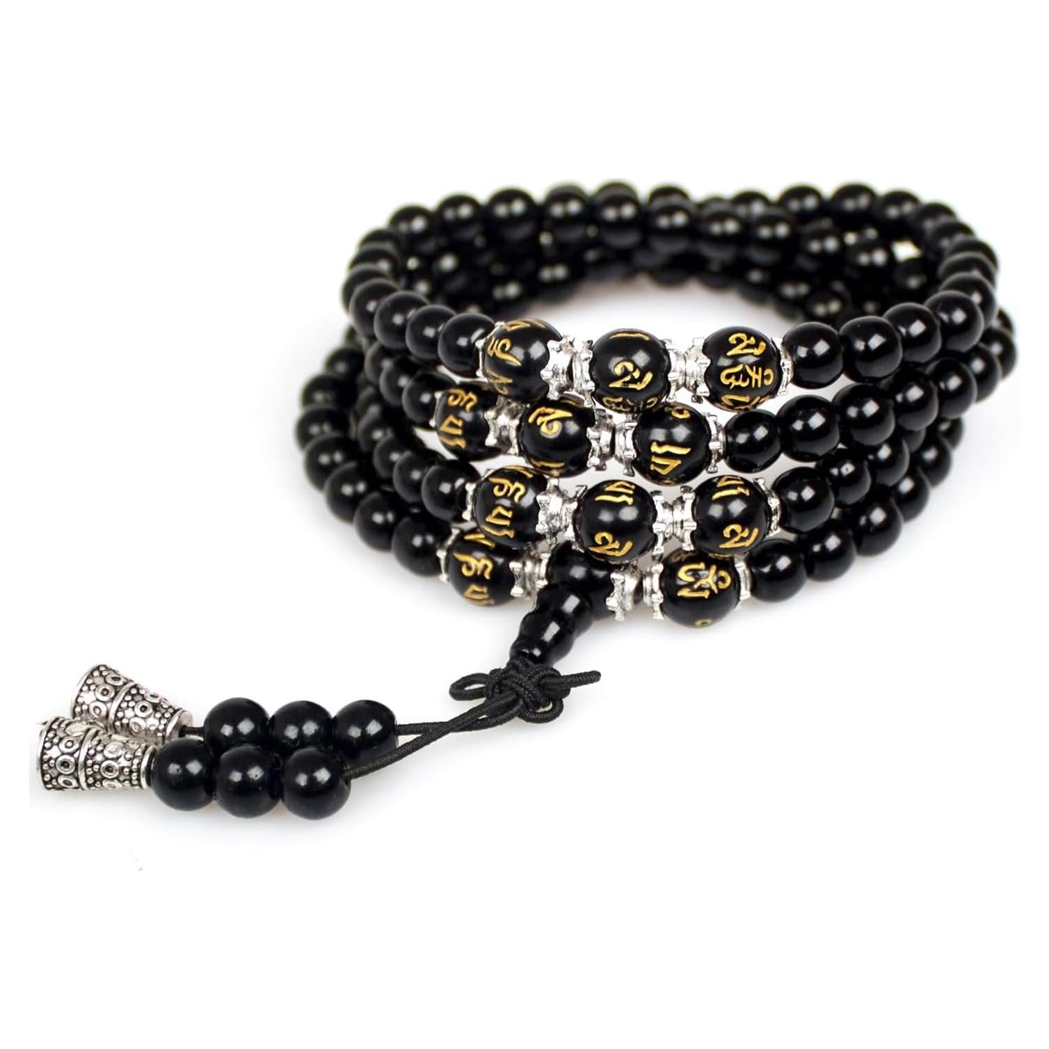 Pulsera Mala de 108 cuentas de Obsidiana y Ojo de Tigre 86.36 cm