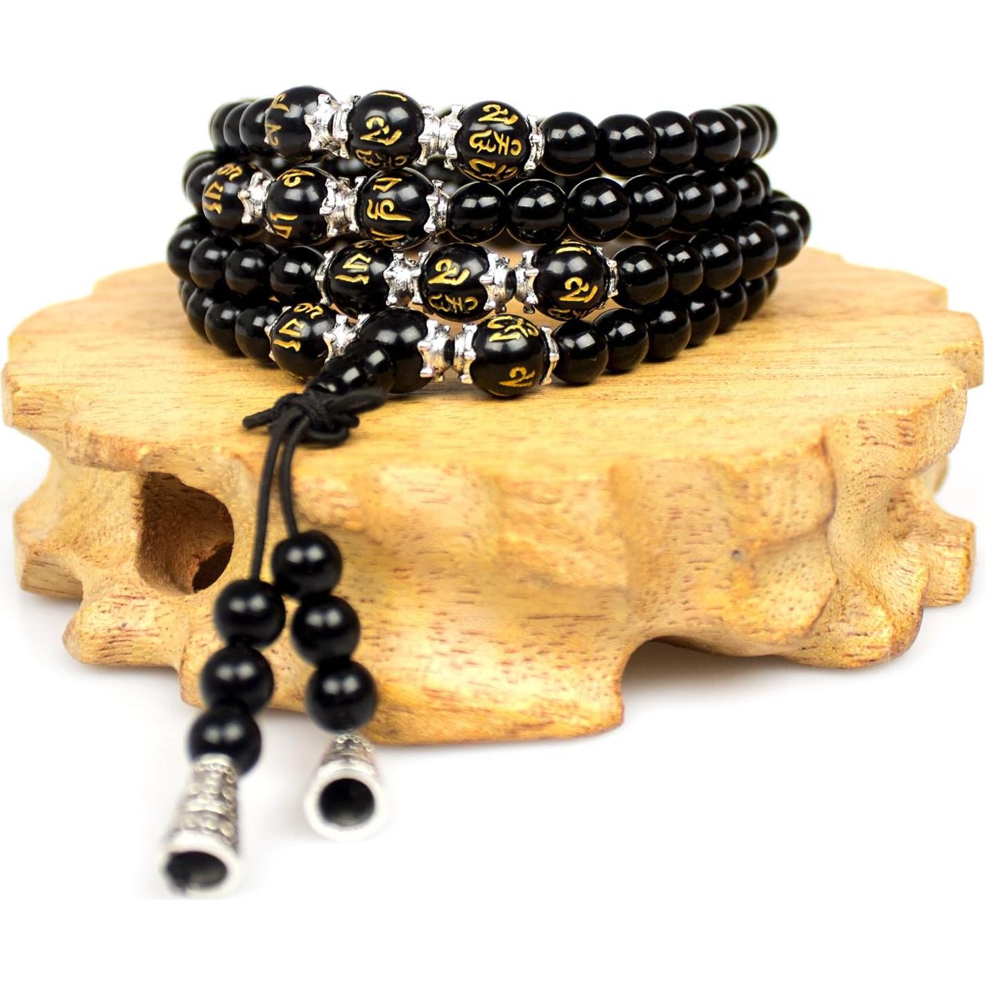 Pulsera Mala de 108 cuentas de Obsidiana y Ojo de Tigre 86.36 cm