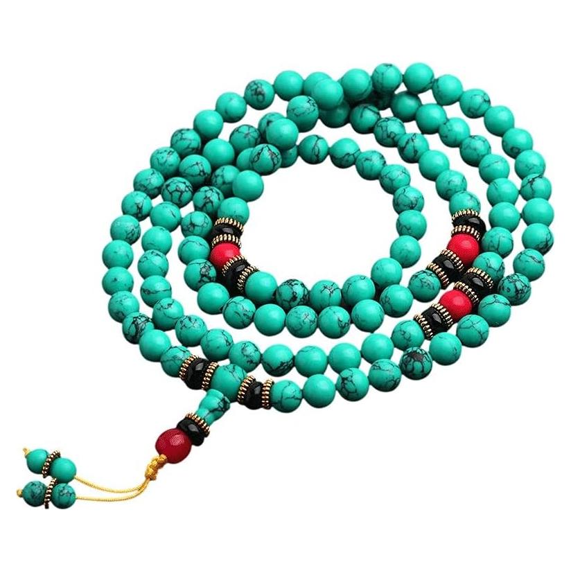 Pulsera de Oración Buda Caiyao 108 Perlas Turquesa 70 cm