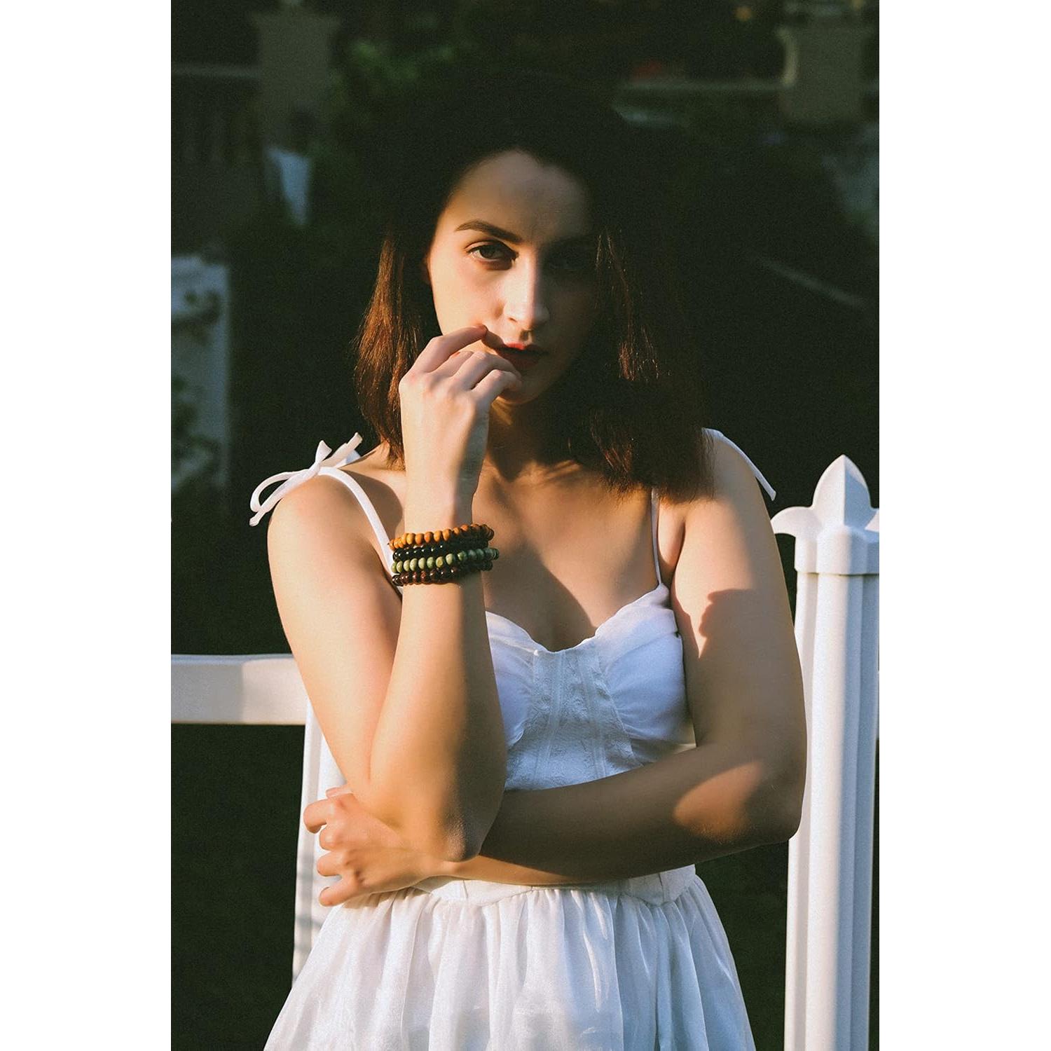 Pulsera de Cuentas de Madera Eigso 4 Pcs 8mm para Meditación