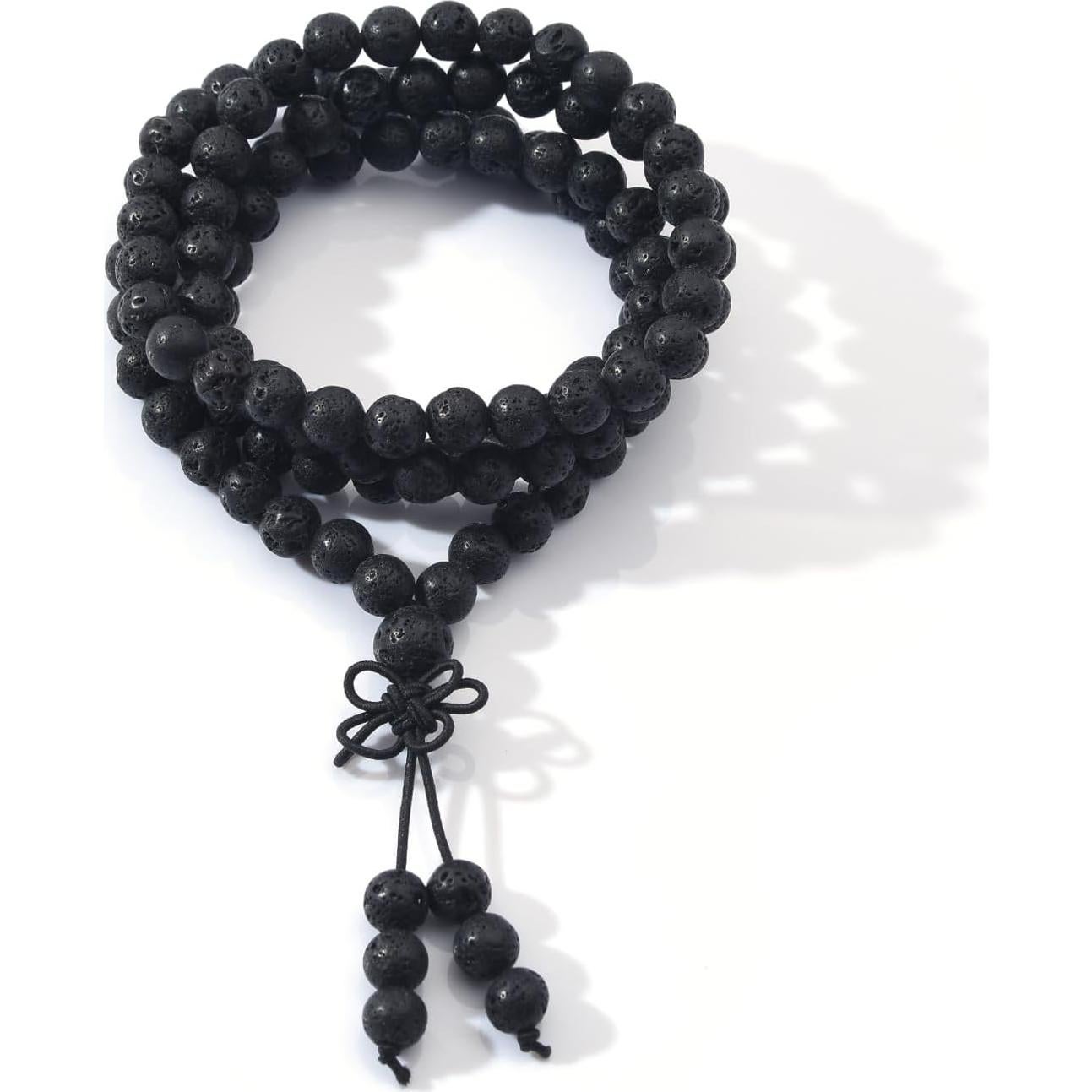 Pulsera de Oración Mala 108 Cuentas 6mm Roca de Lava Negra