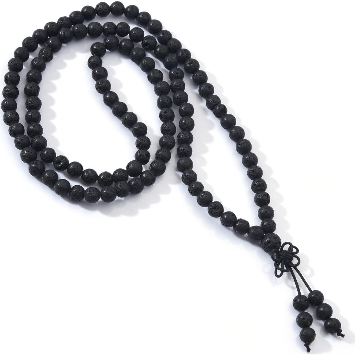 Pulsera de Oración Mala 108 Cuentas 6mm Roca de Lava Negra