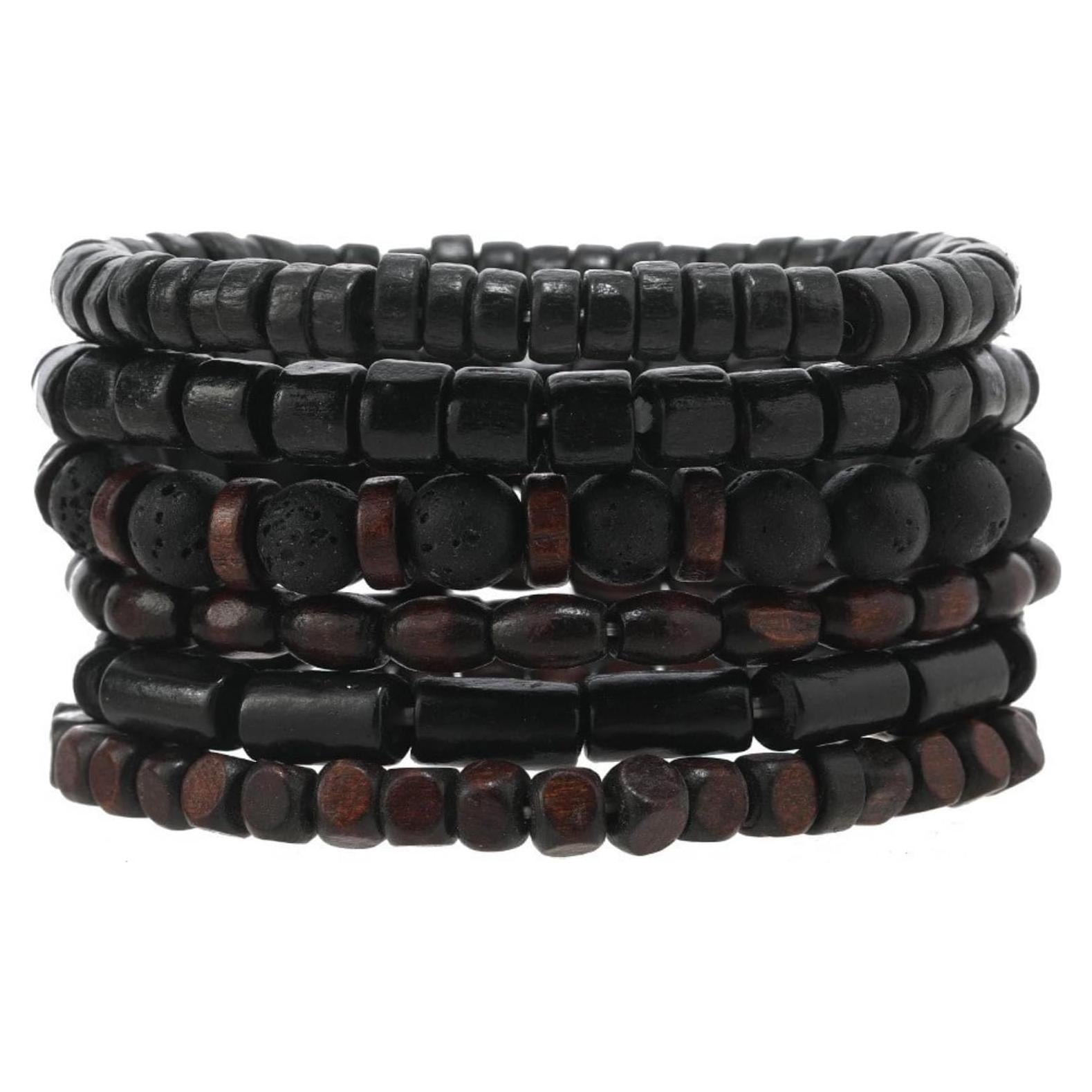 Pulseras de Cuentas de Madera Milakoo Ajustables 6 Piezas