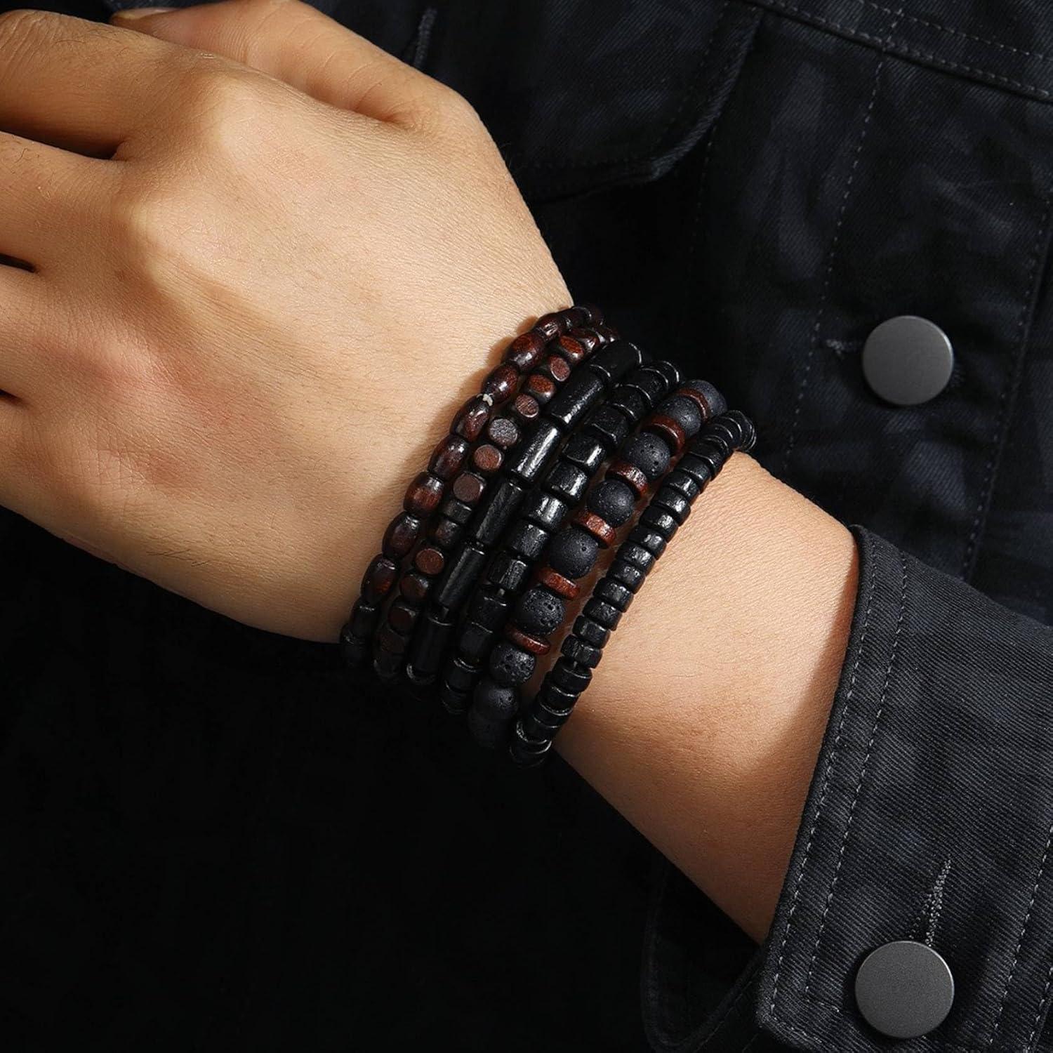 Pulseras de Cuentas de Madera Milakoo Ajustables 6 Piezas