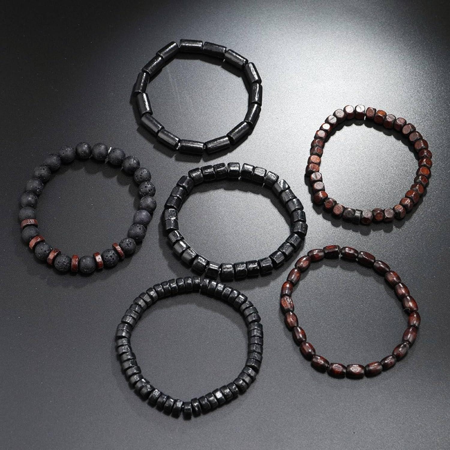 Pulseras de Cuentas de Madera Milakoo Ajustables 6 Piezas