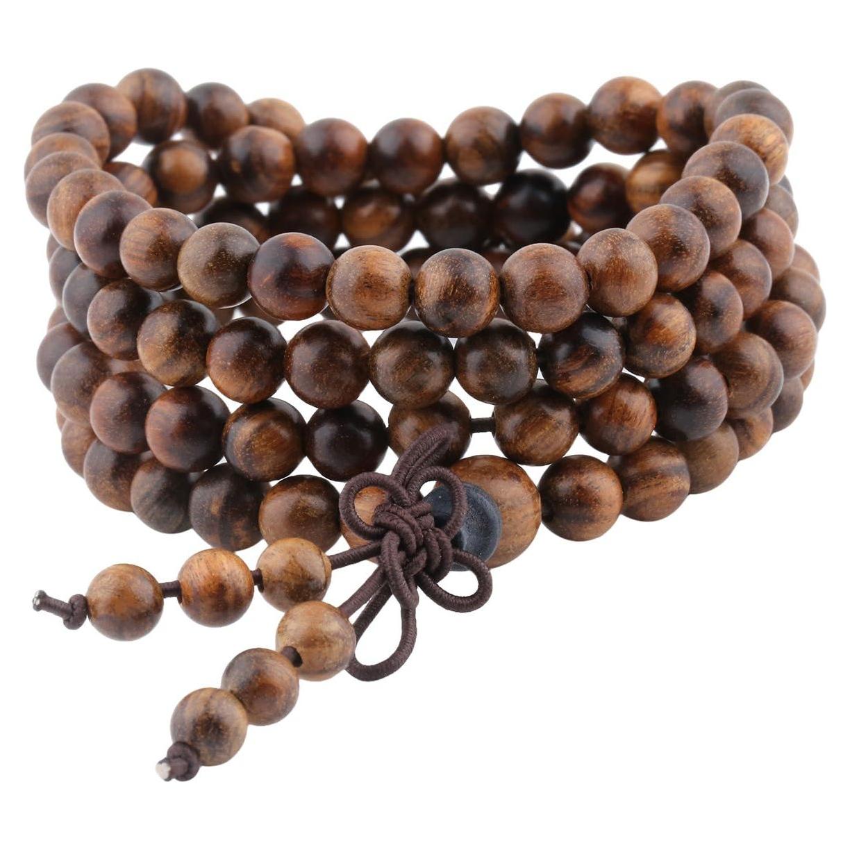 Pulsera Mala Budista Tibetana SUNYIK 108 Cuentas Madera Natural