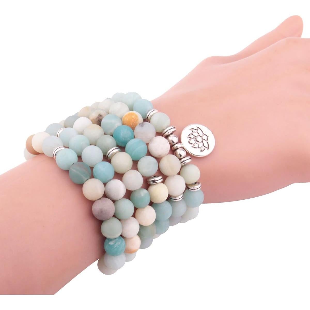Pulsera Collar Mala 108 Cuentas 8mm Amazonita Joyería Natural