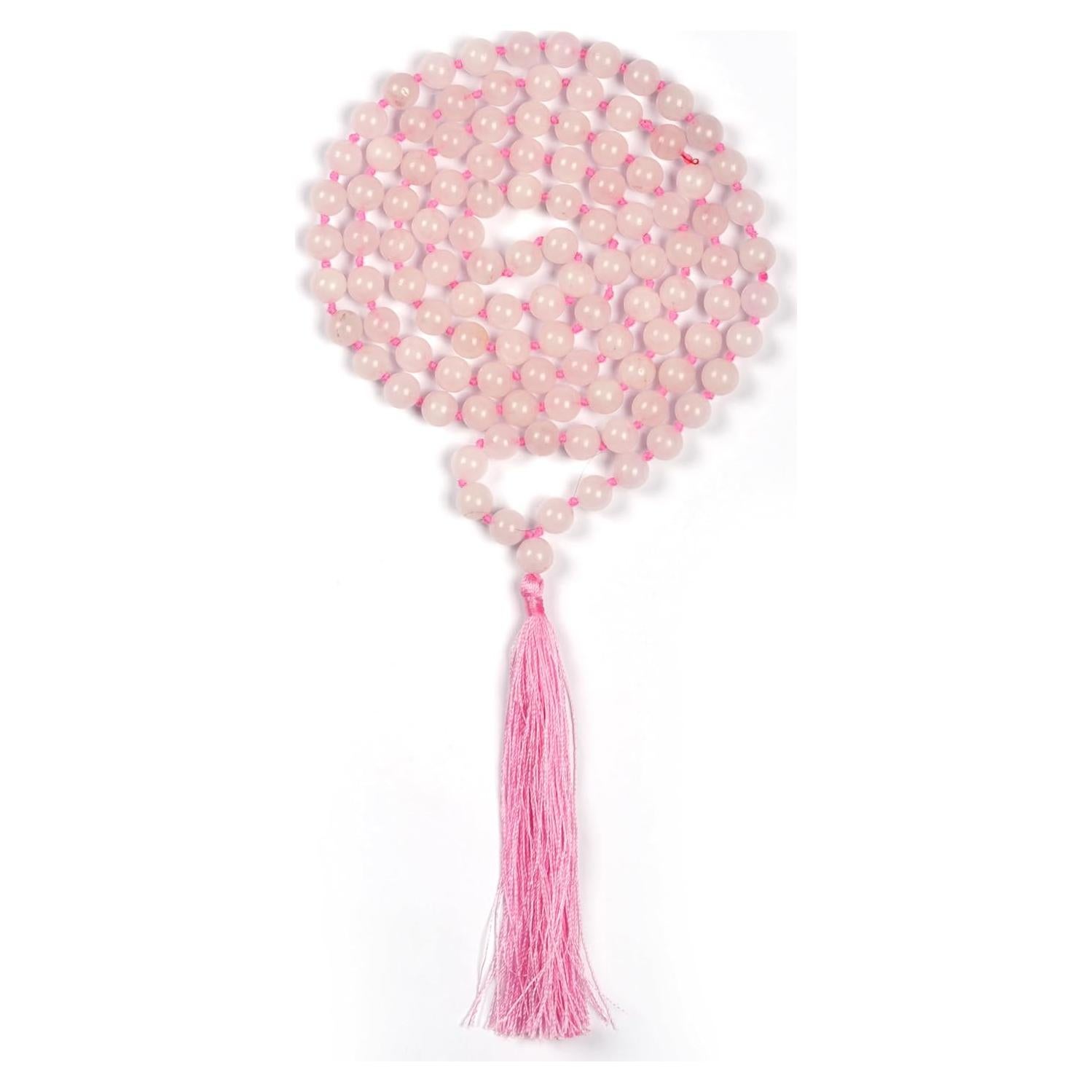 Collar Mala 108 Cuentas Cuarzo Rosa 8mm Hecho a Mano
