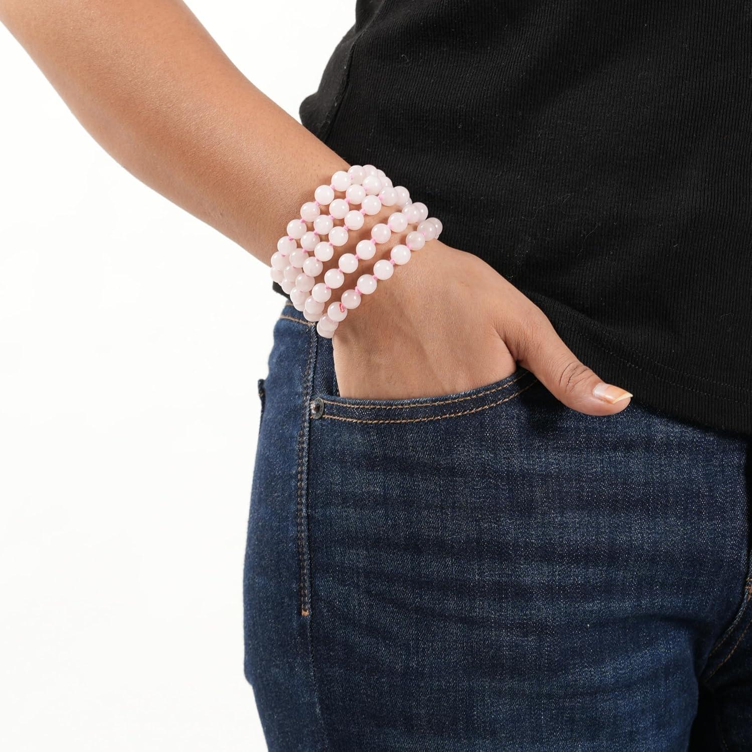 Collar Mala 108 Cuentas Cuarzo Rosa 8mm Hecho a Mano