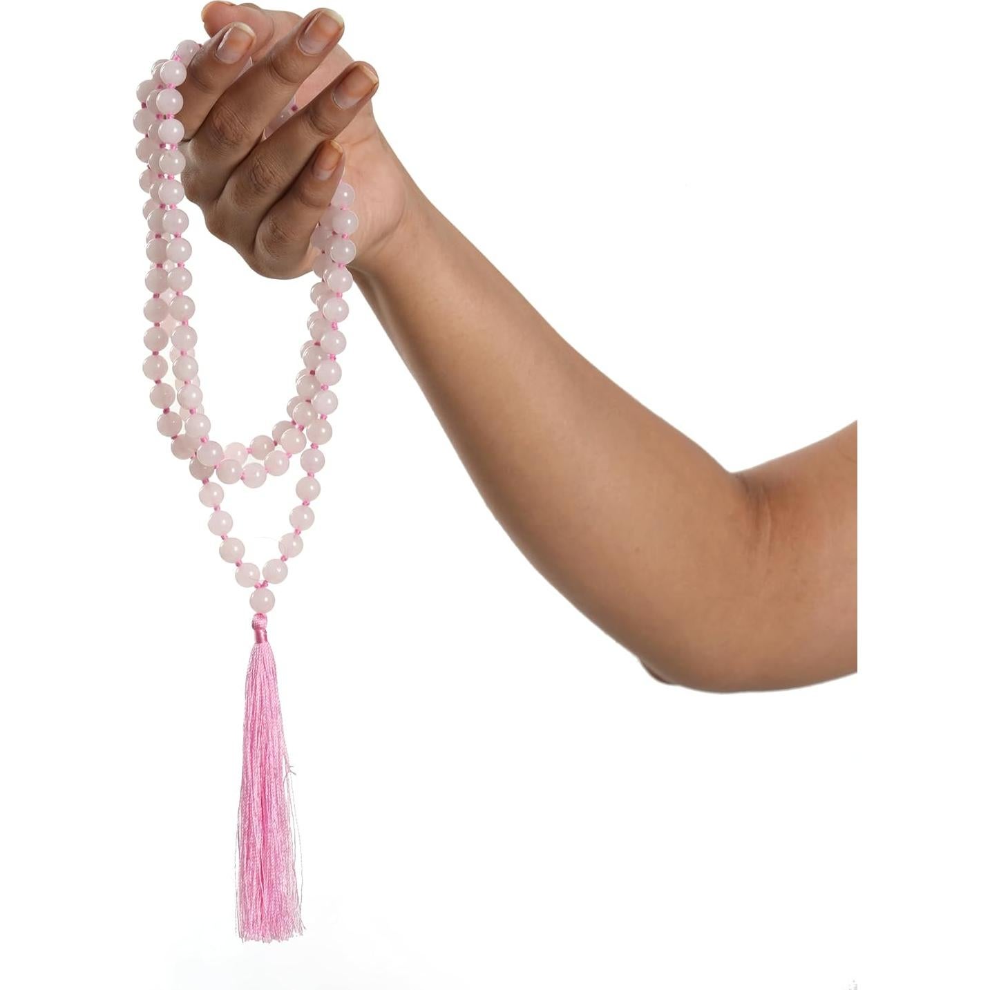 Collar Mala 108 Cuentas Cuarzo Rosa 8mm Hecho a Mano