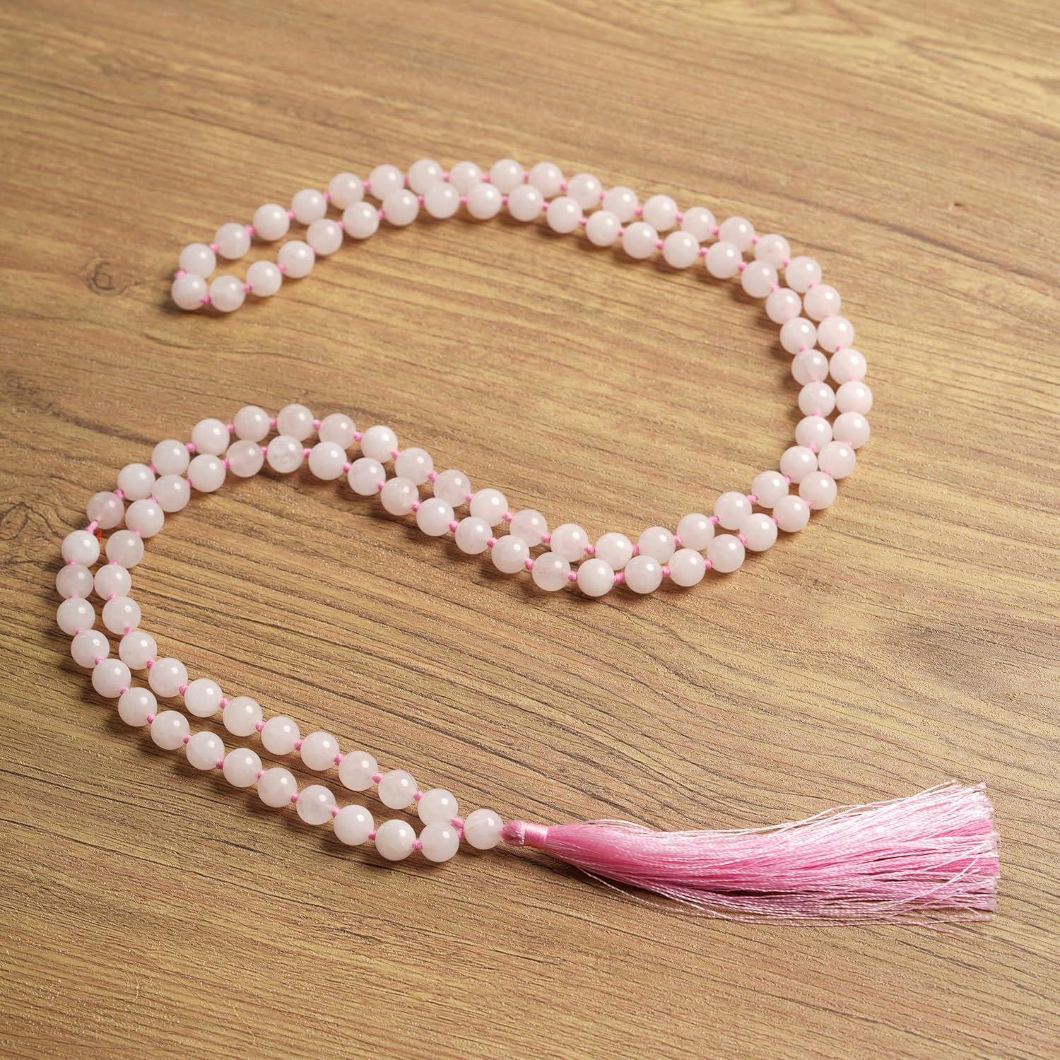 Collar Mala 108 Cuentas Cuarzo Rosa 8mm Hecho a Mano