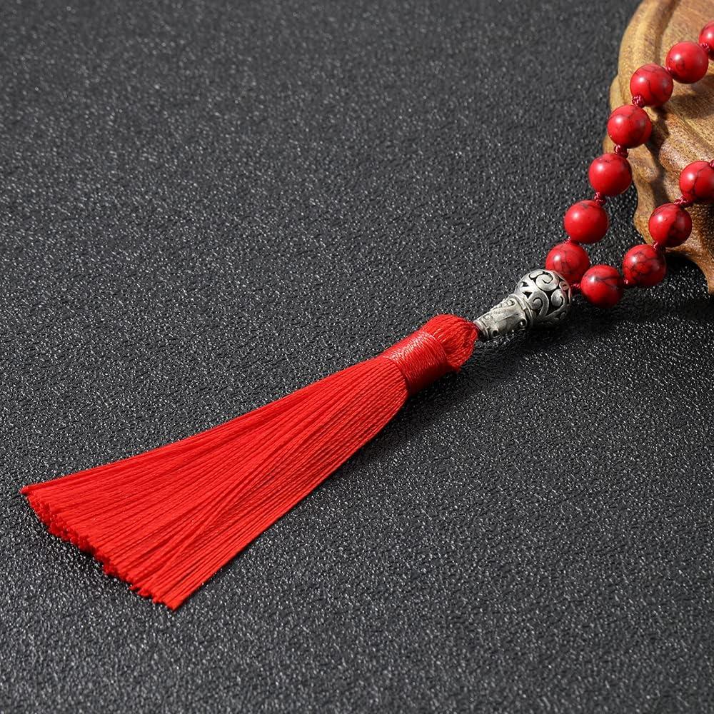 Collar Mala de 108 cuentas de Howlite roja 110cm Joyería Meditación