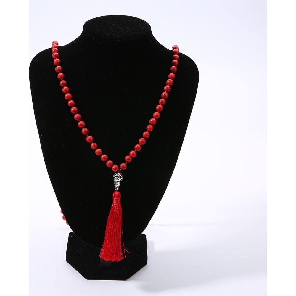 Collar Mala de 108 cuentas de Howlite roja 110cm Joyería Meditación