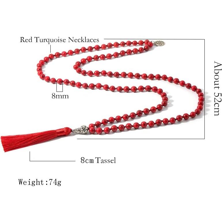 Collar Mala de 108 cuentas de Howlite roja 110cm Joyería Meditación