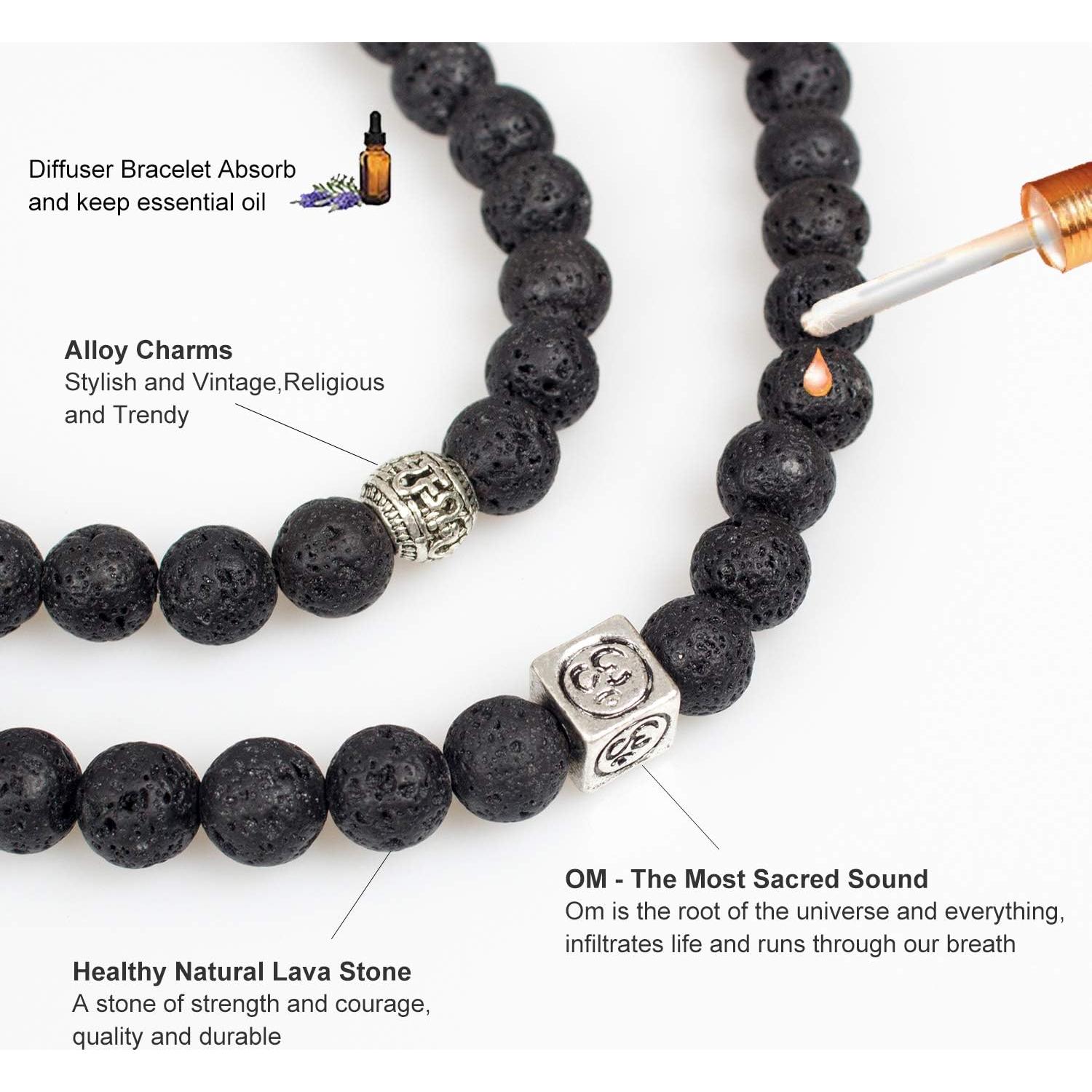 Collar Mala 108 Cuentas de Lava Natural 7 Chakras Árbol de la Vida