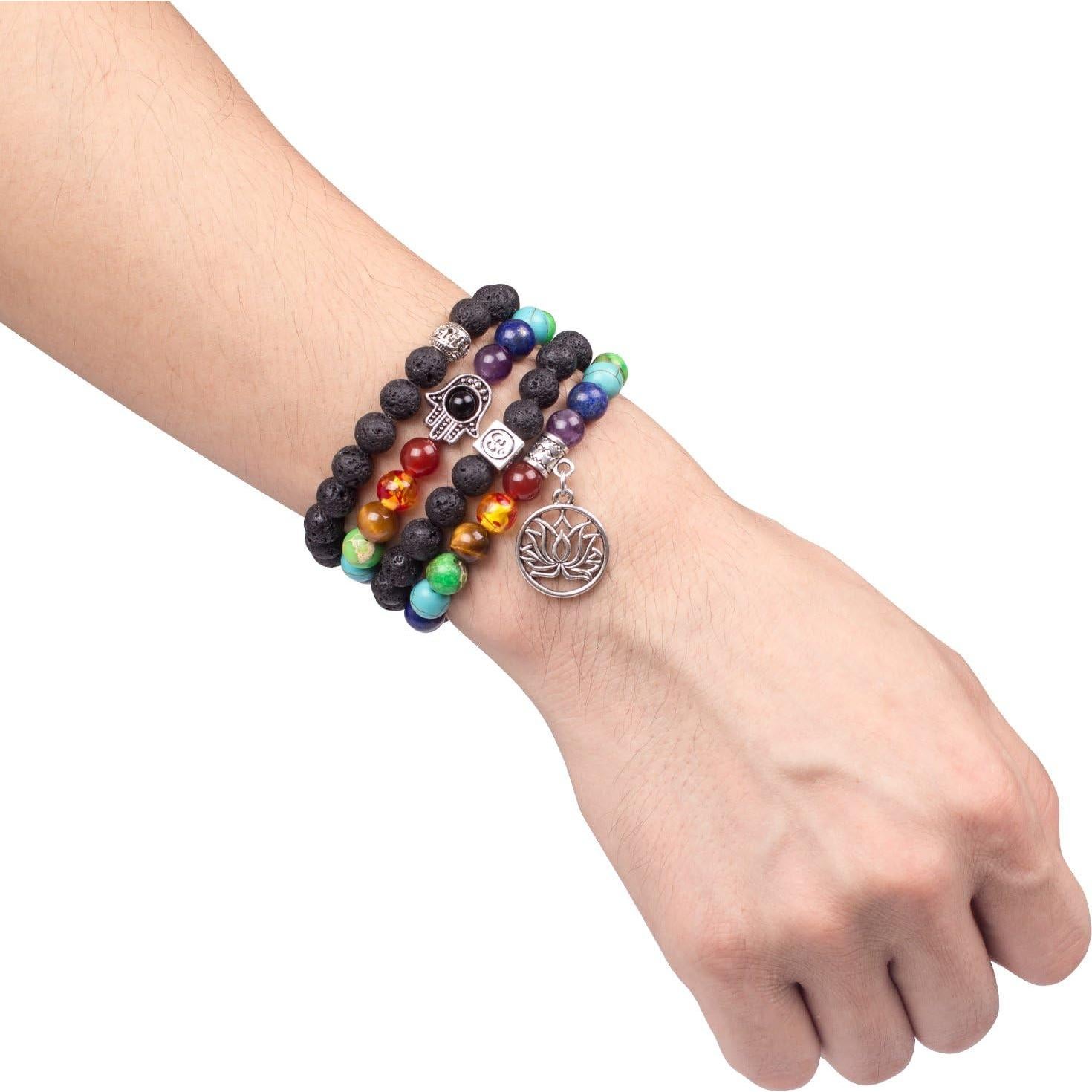 Collar Mala 108 Cuentas de Lava Natural 7 Chakras Árbol de la Vida