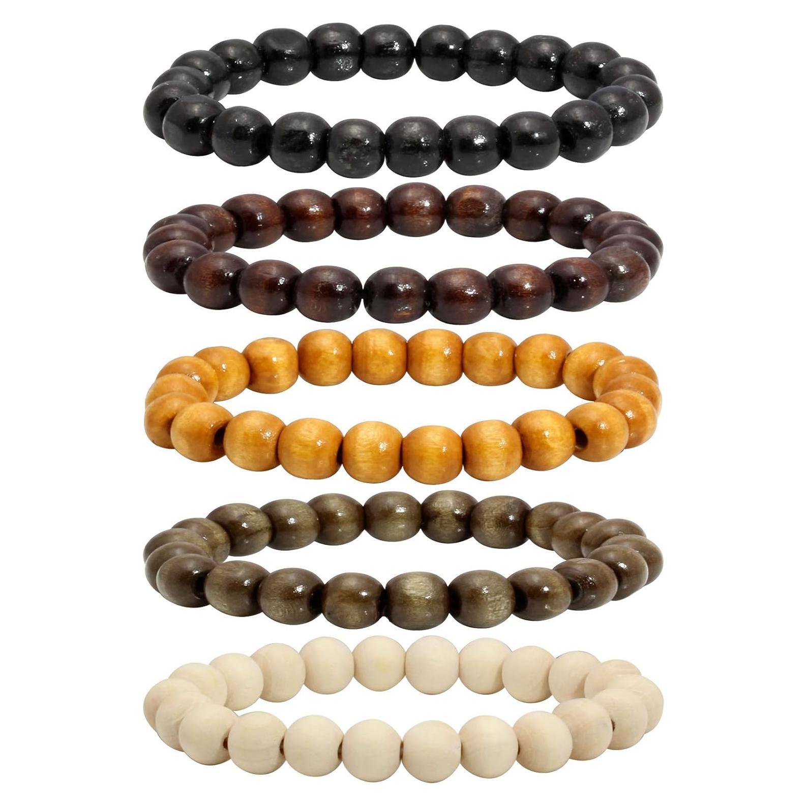 Pulsera de Cuentas de Madera MILAKOO 5 Pcs Unisex 16.5-20.3 cm