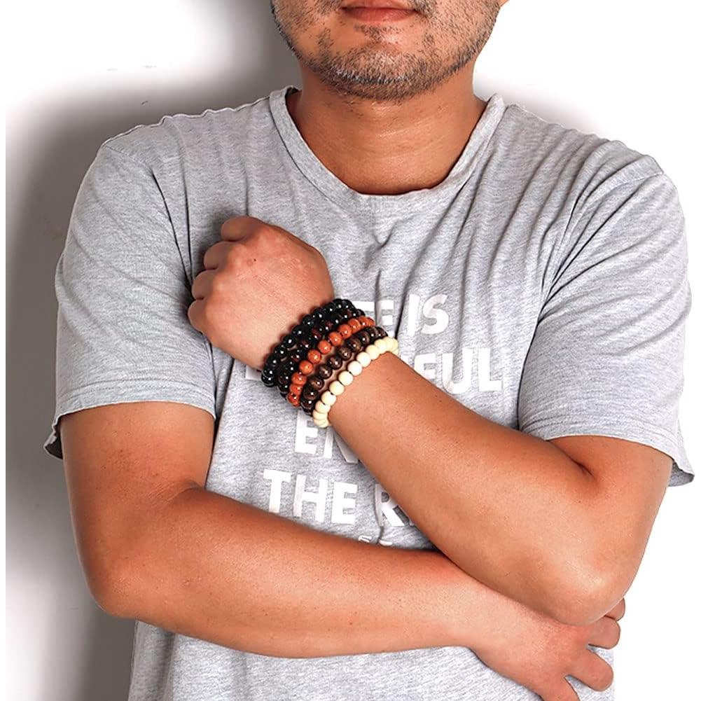 Pulsera de Cuentas de Madera MILAKOO 5 Pcs Unisex 16.5-20.3 cm