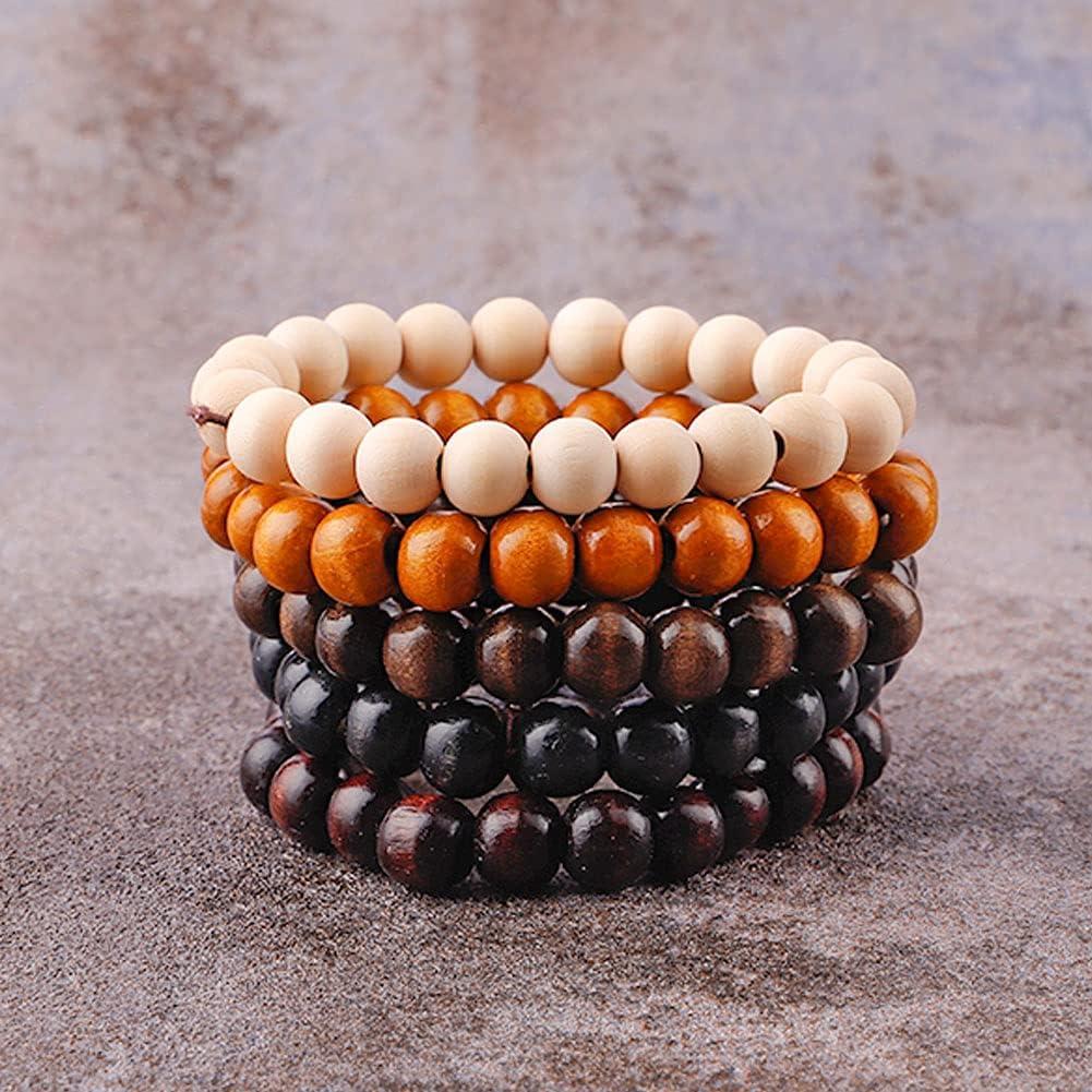 Pulsera de Cuentas de Madera MILAKOO 5 Pcs Unisex 16.5-20.3 cm