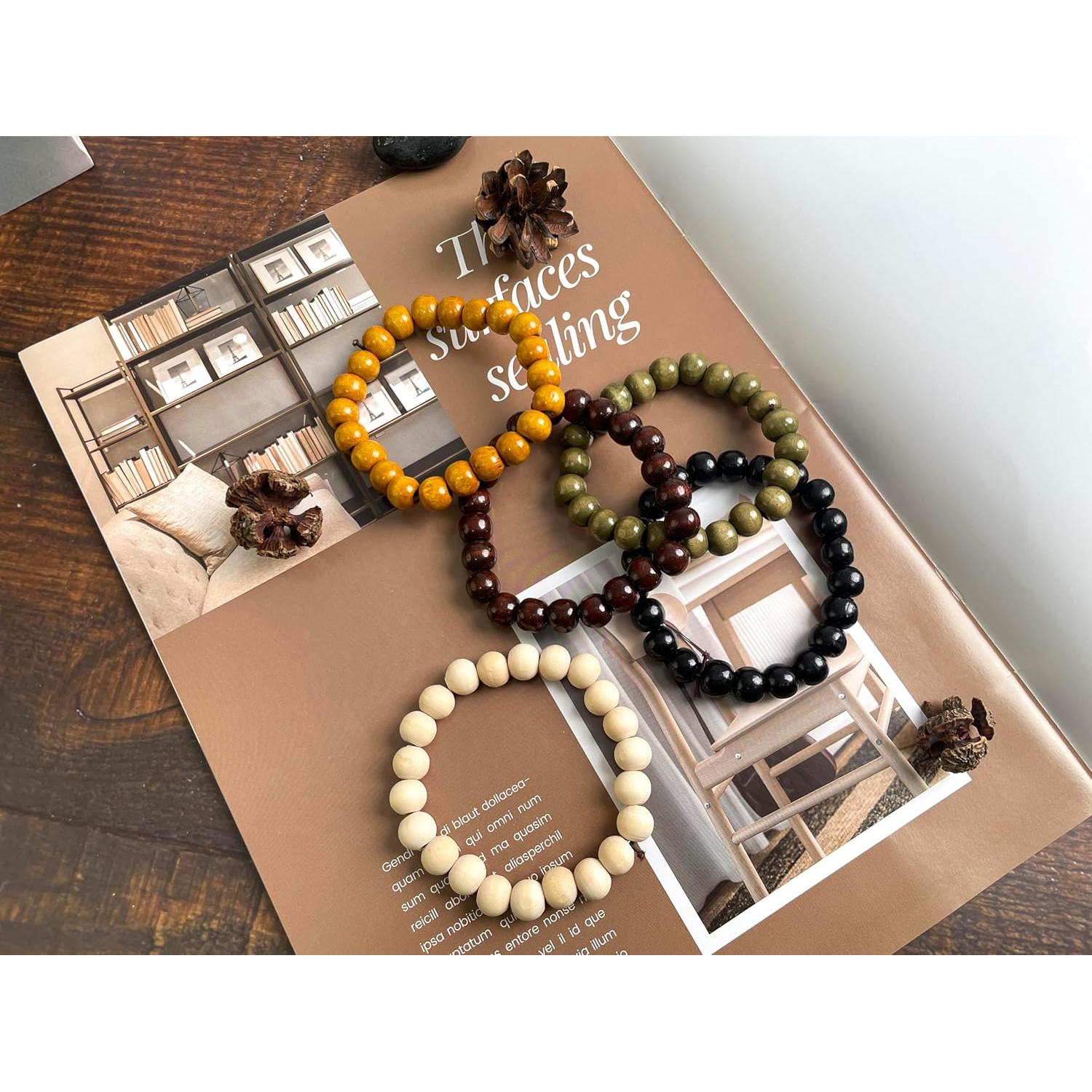 Pulsera de Cuentas de Madera MILAKOO 5 Pcs Unisex 16.5-20.3 cm