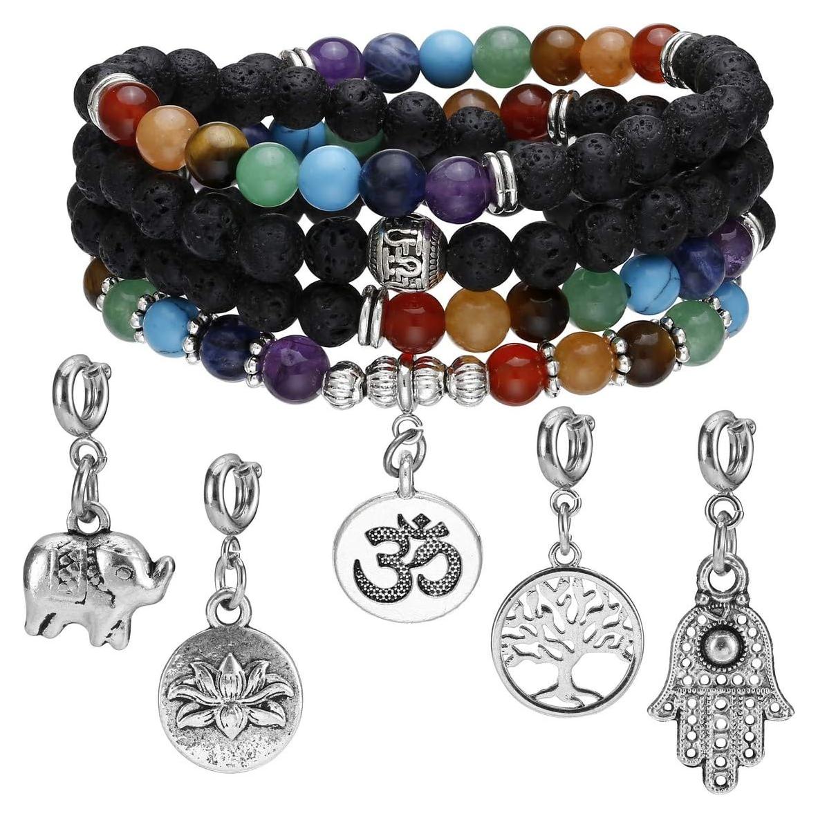 Pulsera de Chakra 108 JOVIVI de Roca de Lava 6mm