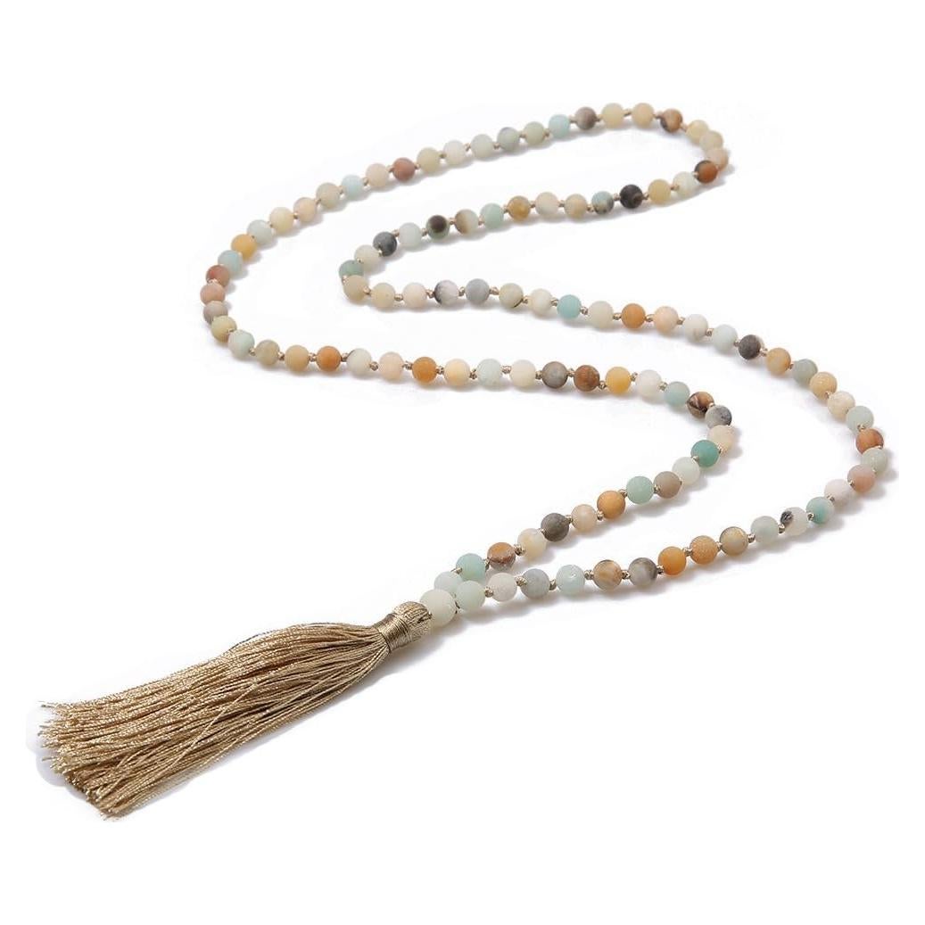 Collar de Mala BALIBALI 50cm de Amazonita con Borla 8cm