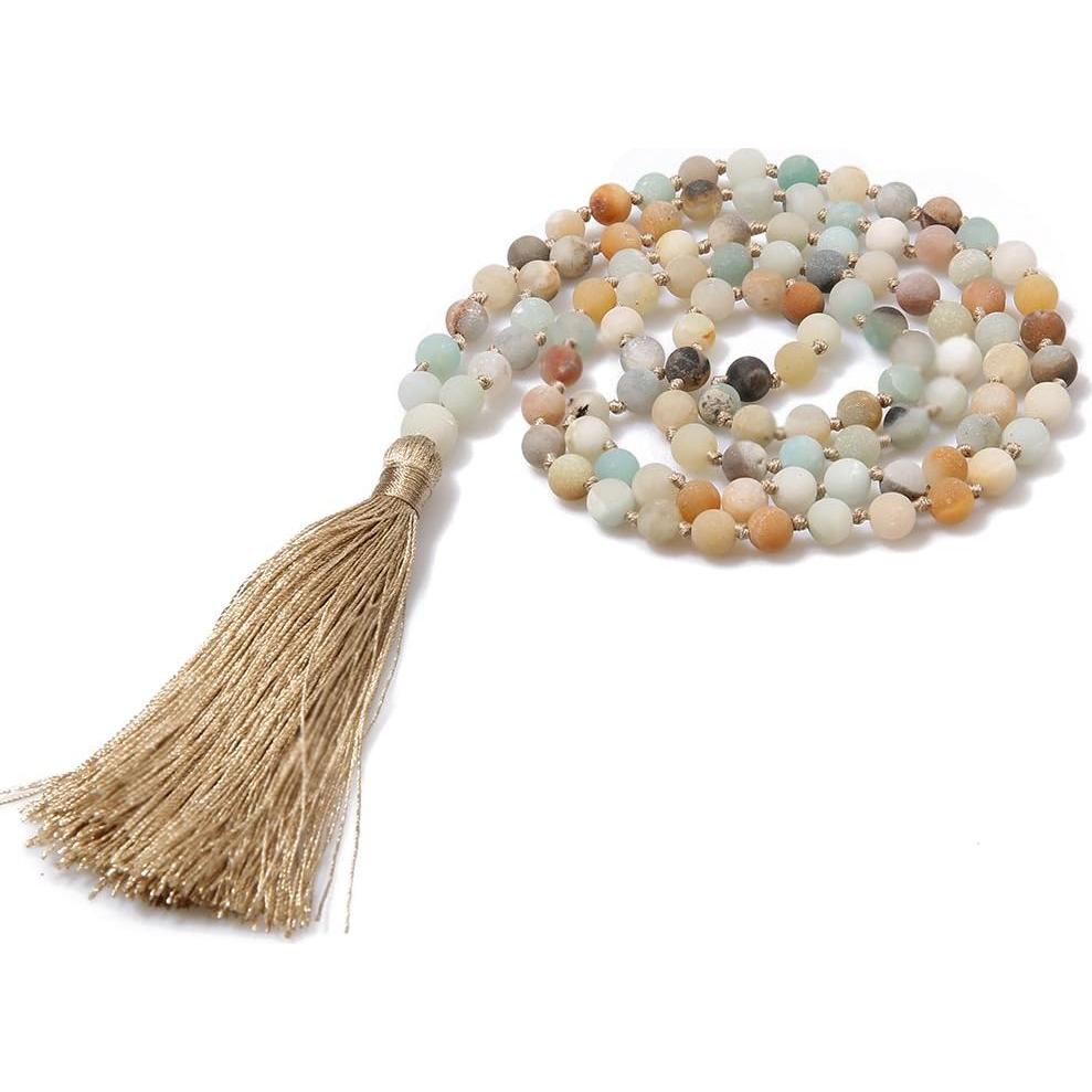 Collar de Mala BALIBALI 50cm de Amazonita con Borla 8cm
