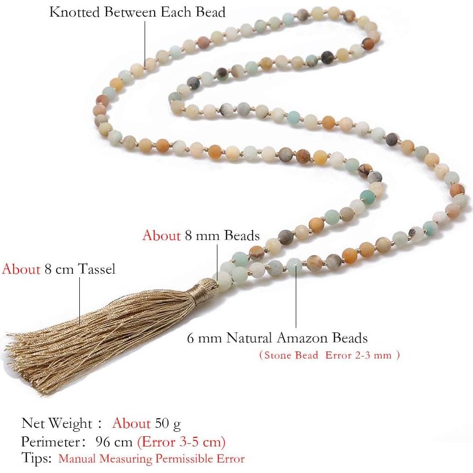 Collar de Mala BALIBALI 50cm de Amazonita con Borla 8cm