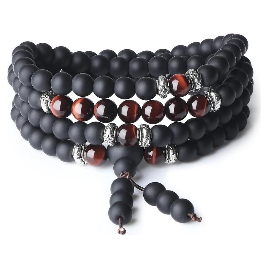 Pulsera Collar Mala 108 Cuentas COAI Ojo de Tigre y Ónix