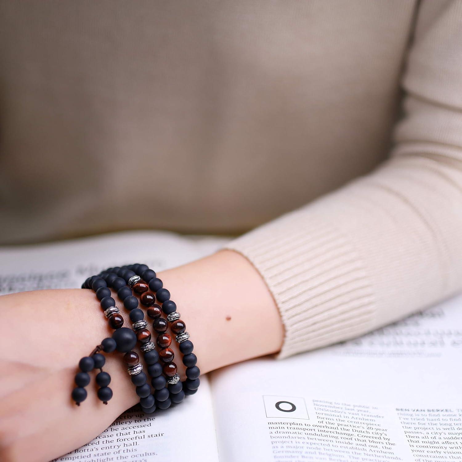 Pulsera Collar Mala 108 Cuentas COAI Ojo de Tigre y Ónix