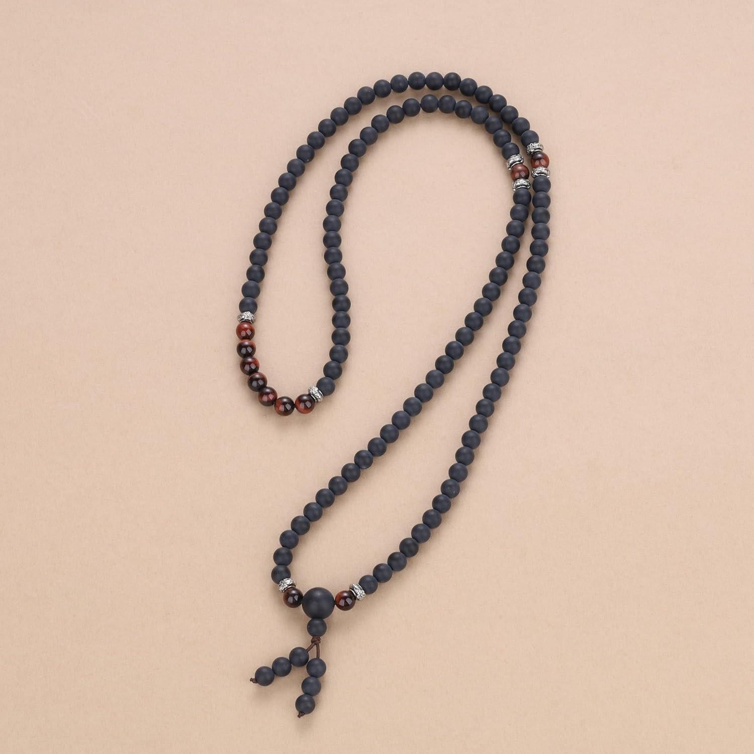 Pulsera Collar Mala 108 Cuentas COAI Ojo de Tigre y Ónix