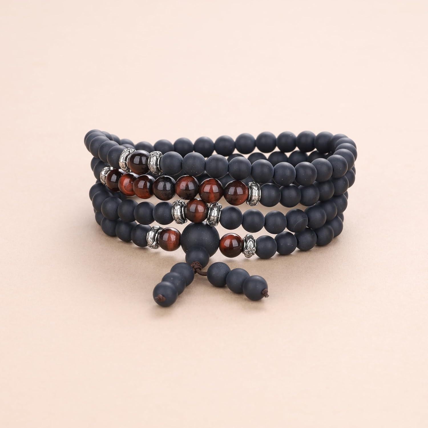 Pulsera Collar Mala 108 Cuentas COAI Ojo de Tigre y Ónix