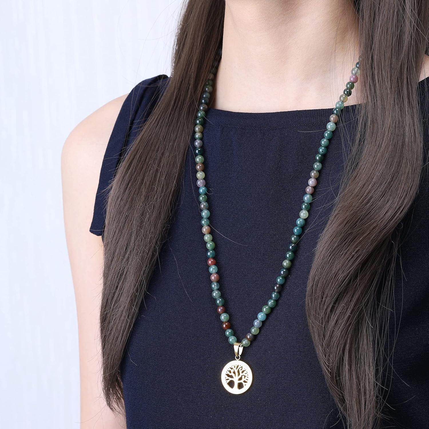 Collar Mala COAI 108 Cuentas Ágata India 6mm Árbol de la Vida