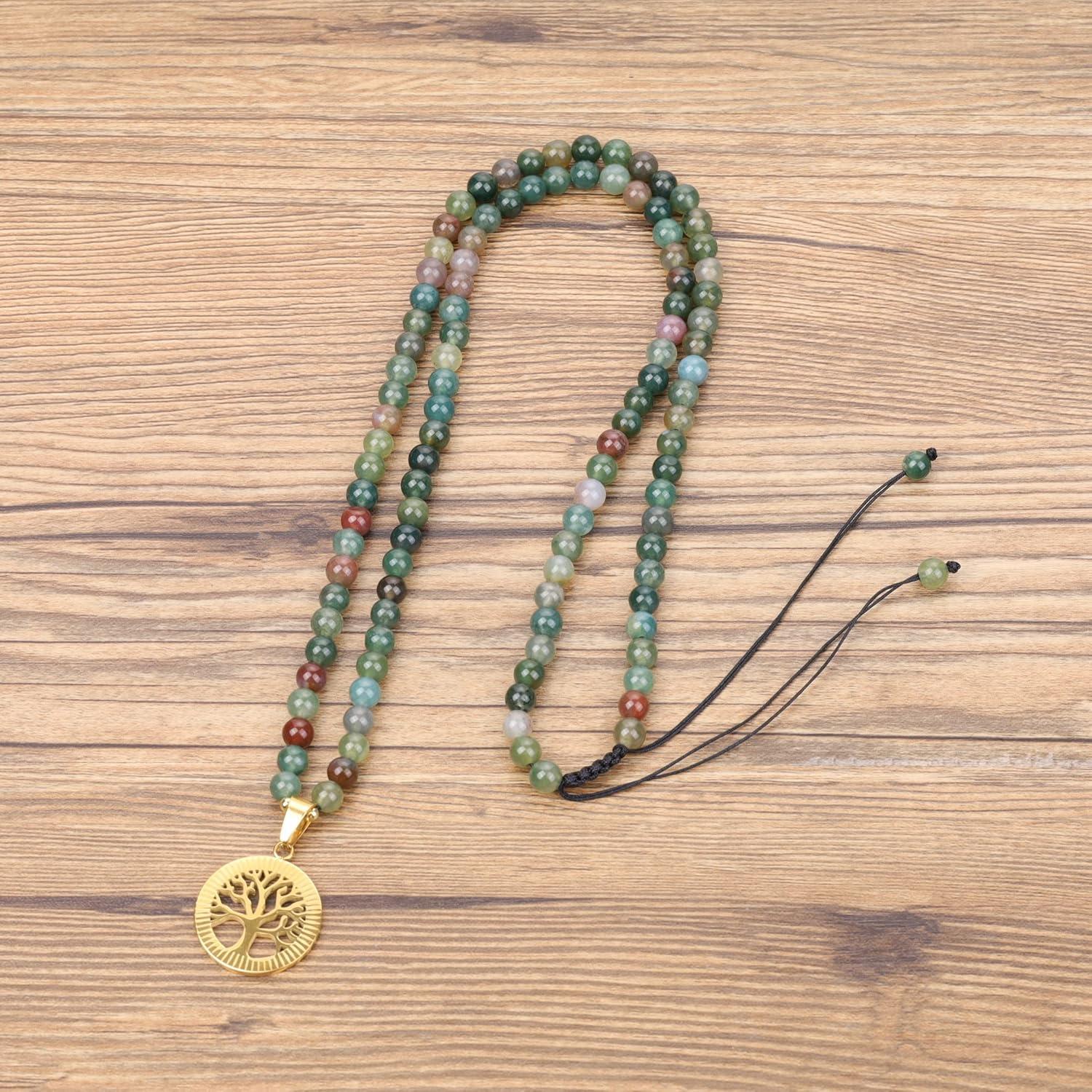 Collar Mala COAI 108 Cuentas Ágata India 6mm Árbol de la Vida