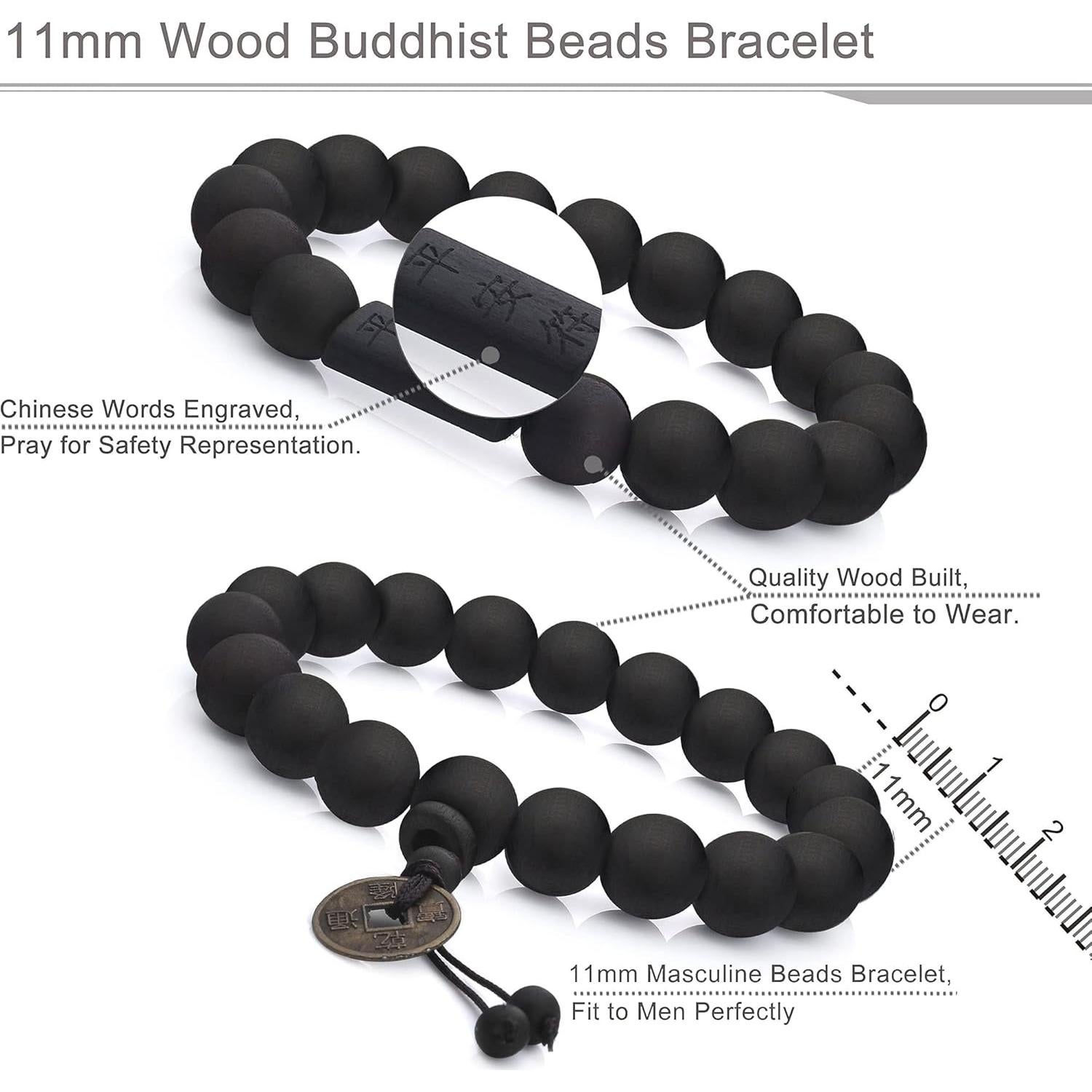 Pulsera de Cuentas de Madera FIBO STEEL 11mm para Hombres