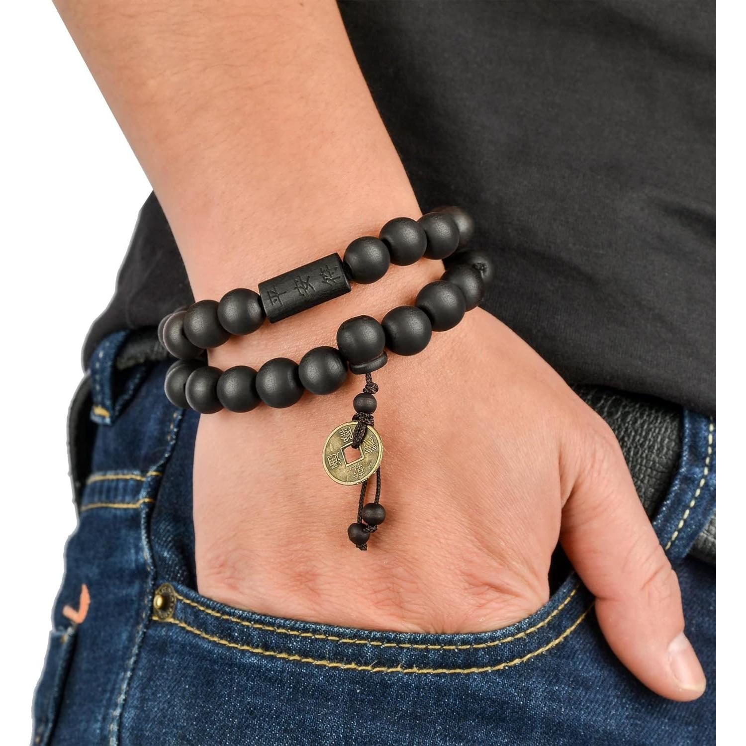 Pulsera de Cuentas de Madera FIBO STEEL 11mm para Hombres