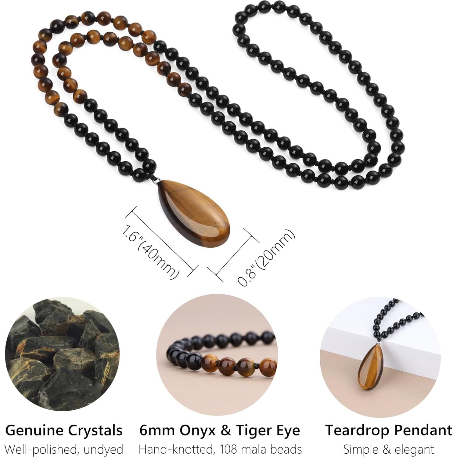 Collar de Cuentas Mala 108 COAI con Colgante Gota Onyx