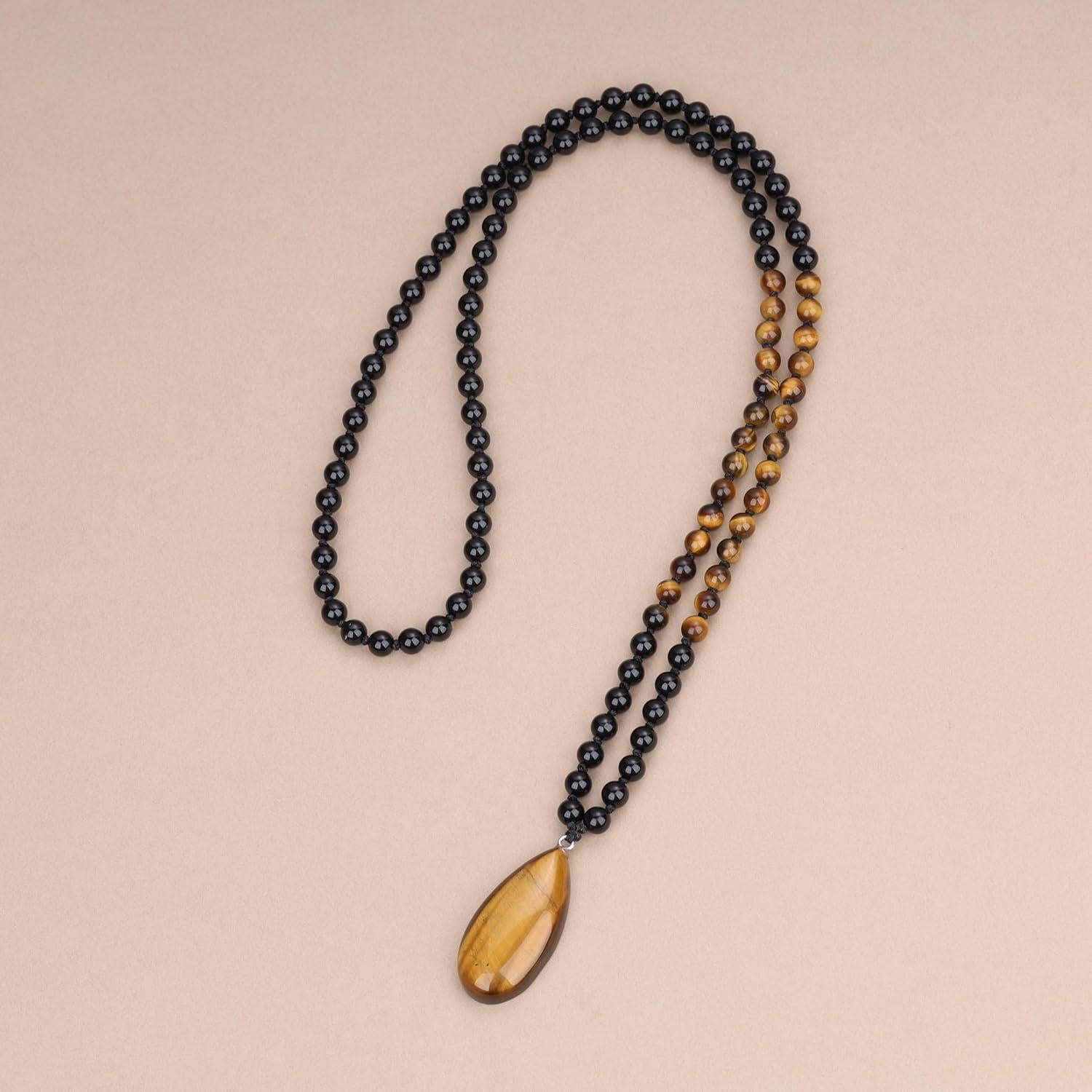 Collar de Cuentas Mala 108 COAI con Colgante Gota Onyx