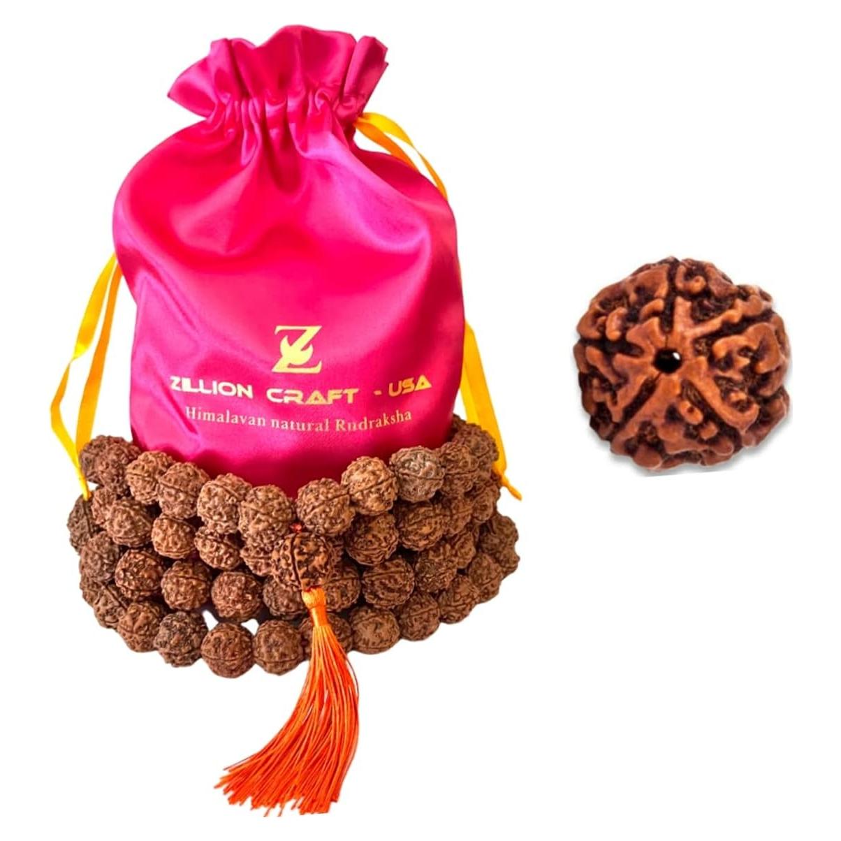 Collar mala de Rudraksha Z Zillion Craft 108 cuentas 68.58 cm