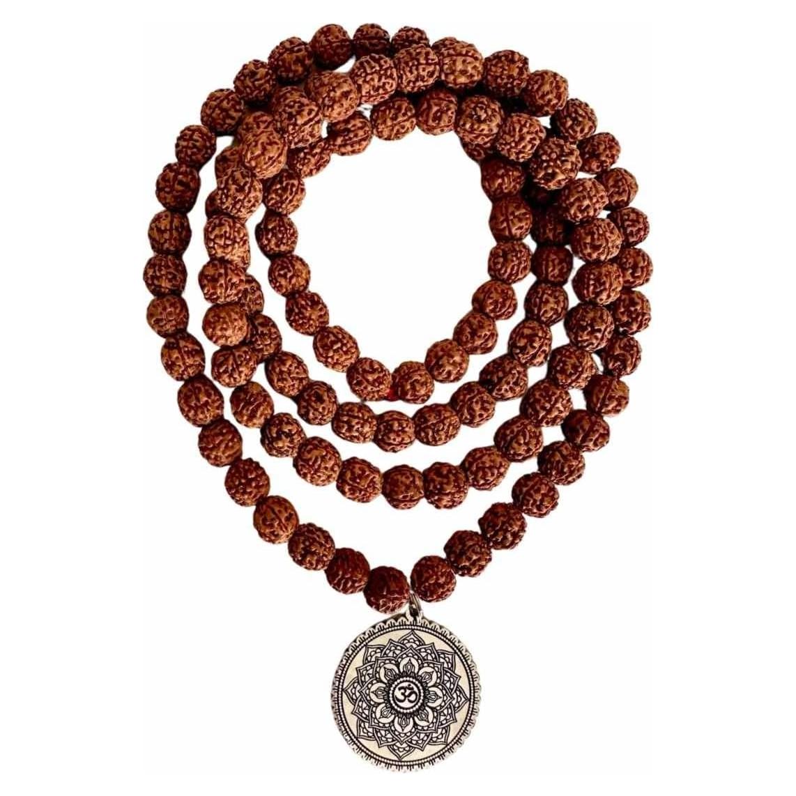 Mala de Rudraksha Natural Zillion Craft 108 Cuentas con Colgante OM