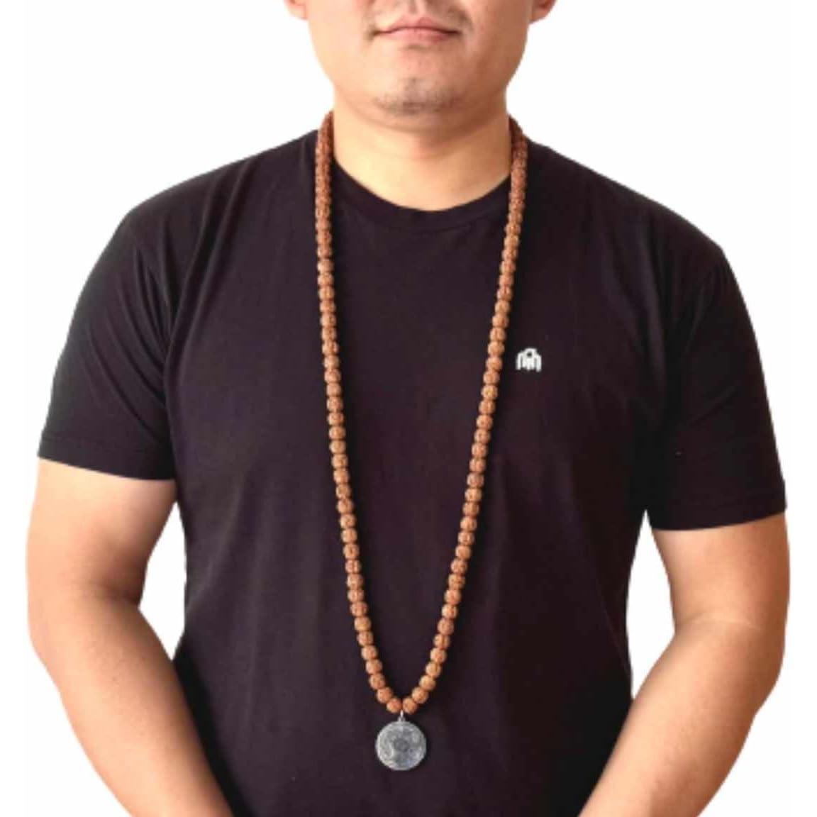 Mala de Rudraksha Natural Zillion Craft 108 Cuentas con Colgante OM