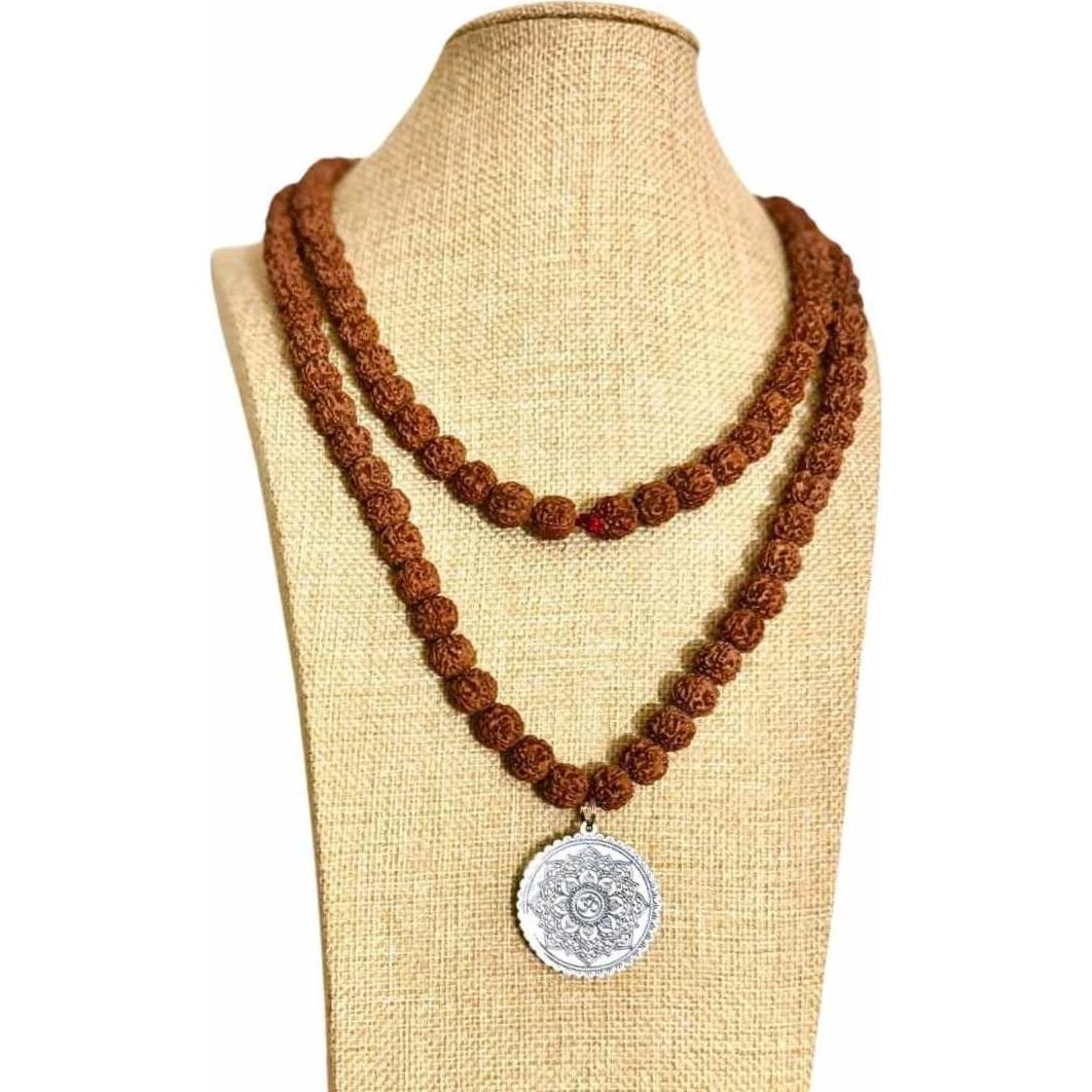 Mala de Rudraksha Natural Zillion Craft 108 Cuentas con Colgante OM