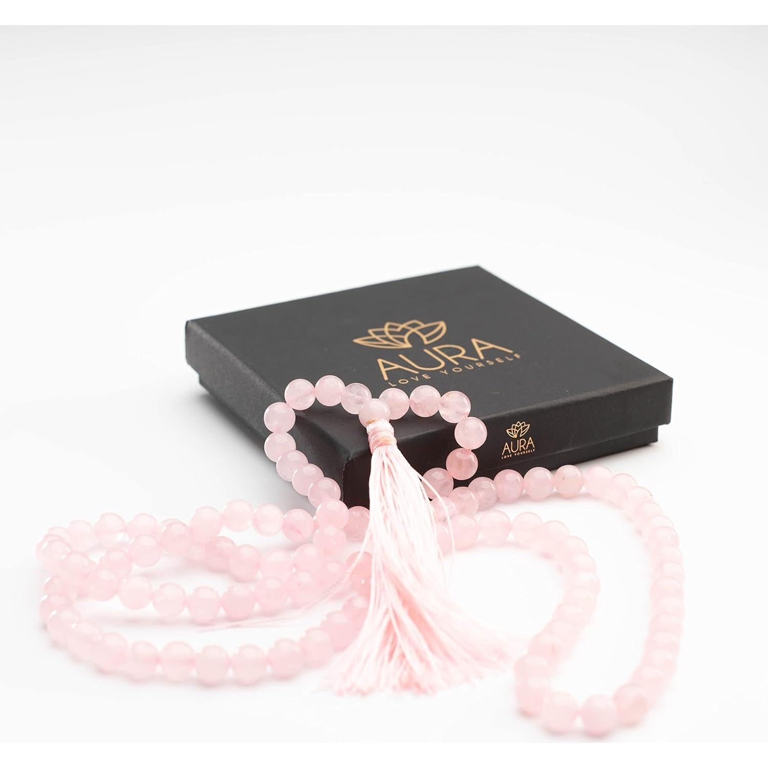 Collar Japamala AURA 108 Cuentas de Cuarzo Rosa 8 mm