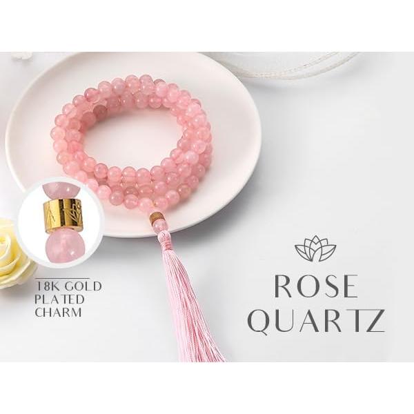 Collar Japamala AURA 108 Cuentas de Cuarzo Rosa 8 mm