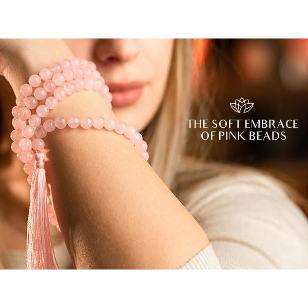 Collar Japamala AURA 108 Cuentas de Cuarzo Rosa 8 mm